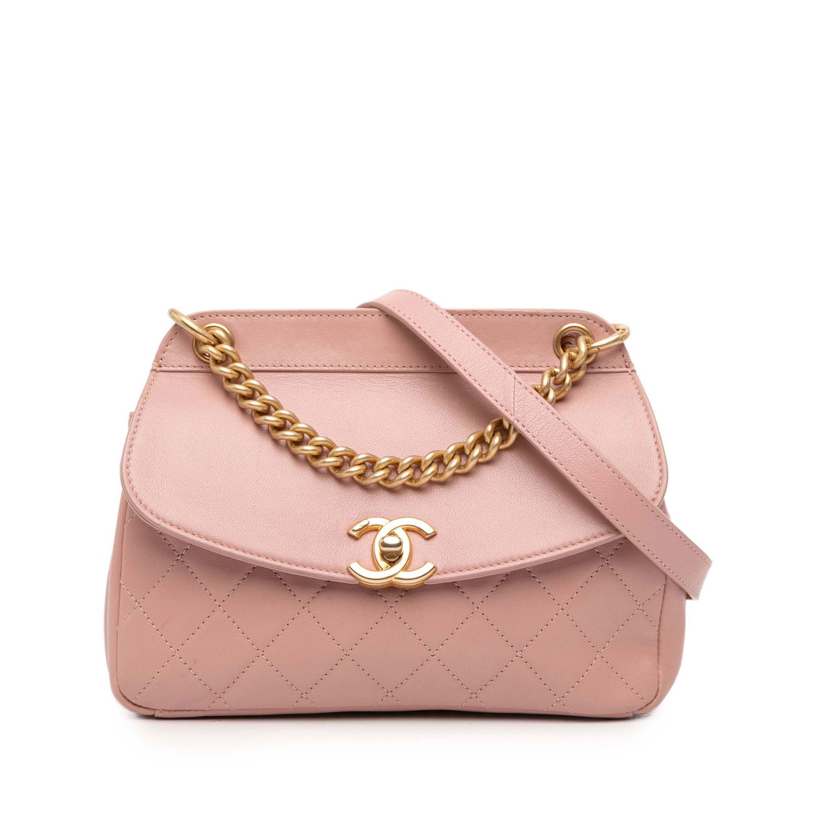 Chanel Pink Quilted Lambskin Curved Flap Satchel (1 of 11)