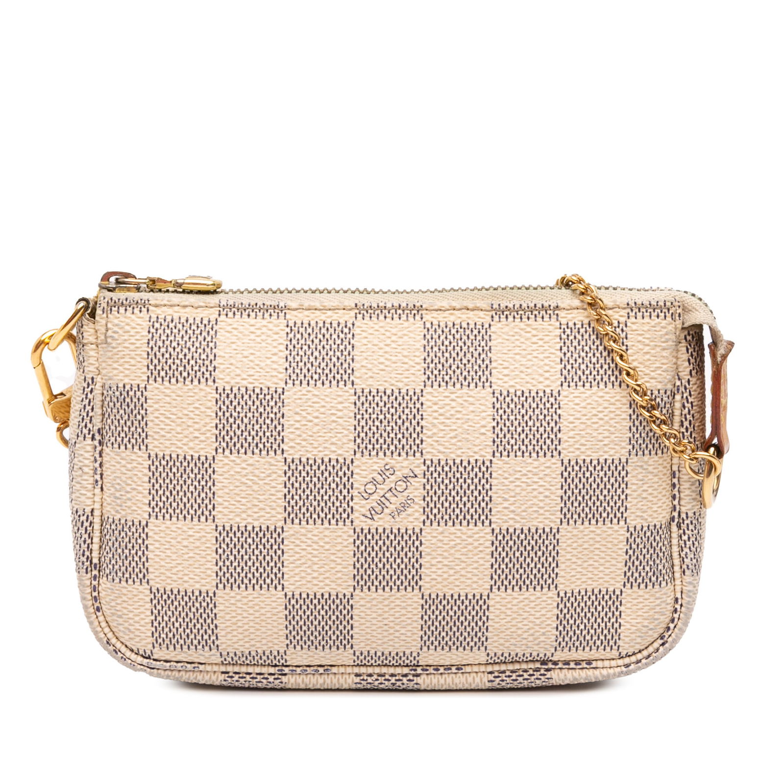 Louis Vuitton Damier Azur Mini Pochette Accessoires White Fabric Bag: Louis Vuitton Damier Azur Mini Pochette Accessoires White Fabric Bag The Louis Vuitton Damier Azur Mini Pochette Accessoires is a stylish and practical accessory crafted from damier canvas. This elega