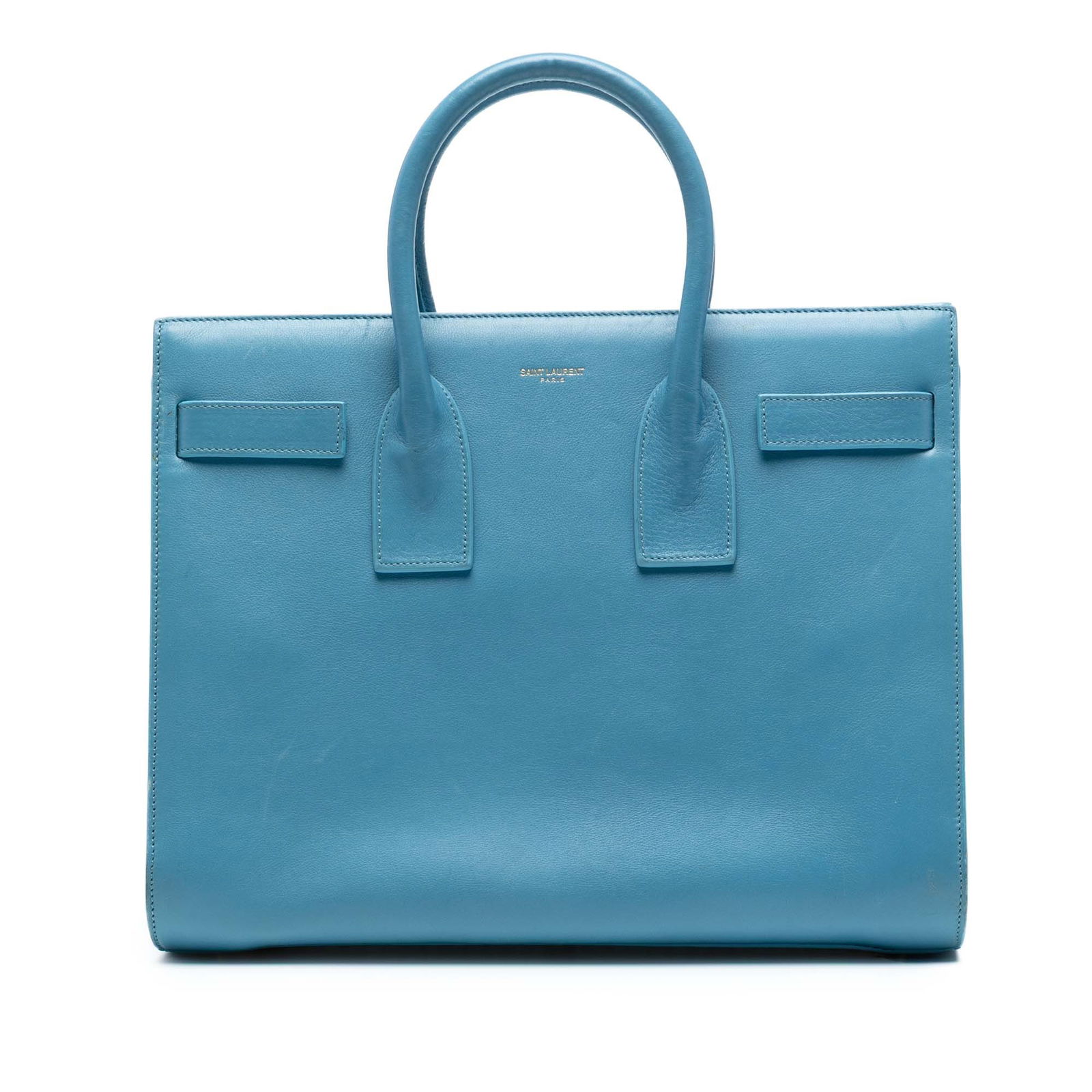 Saint Laurent Blue Small Leather Sac De Jour Satchel: Saint Laurent Blue Small Leather Sac De Jour Satchel The Saint Laurent Small Leather Sac De Jour Satchel is a stylish and sophisticated bag made from high-quality leather. This satchel features a stru