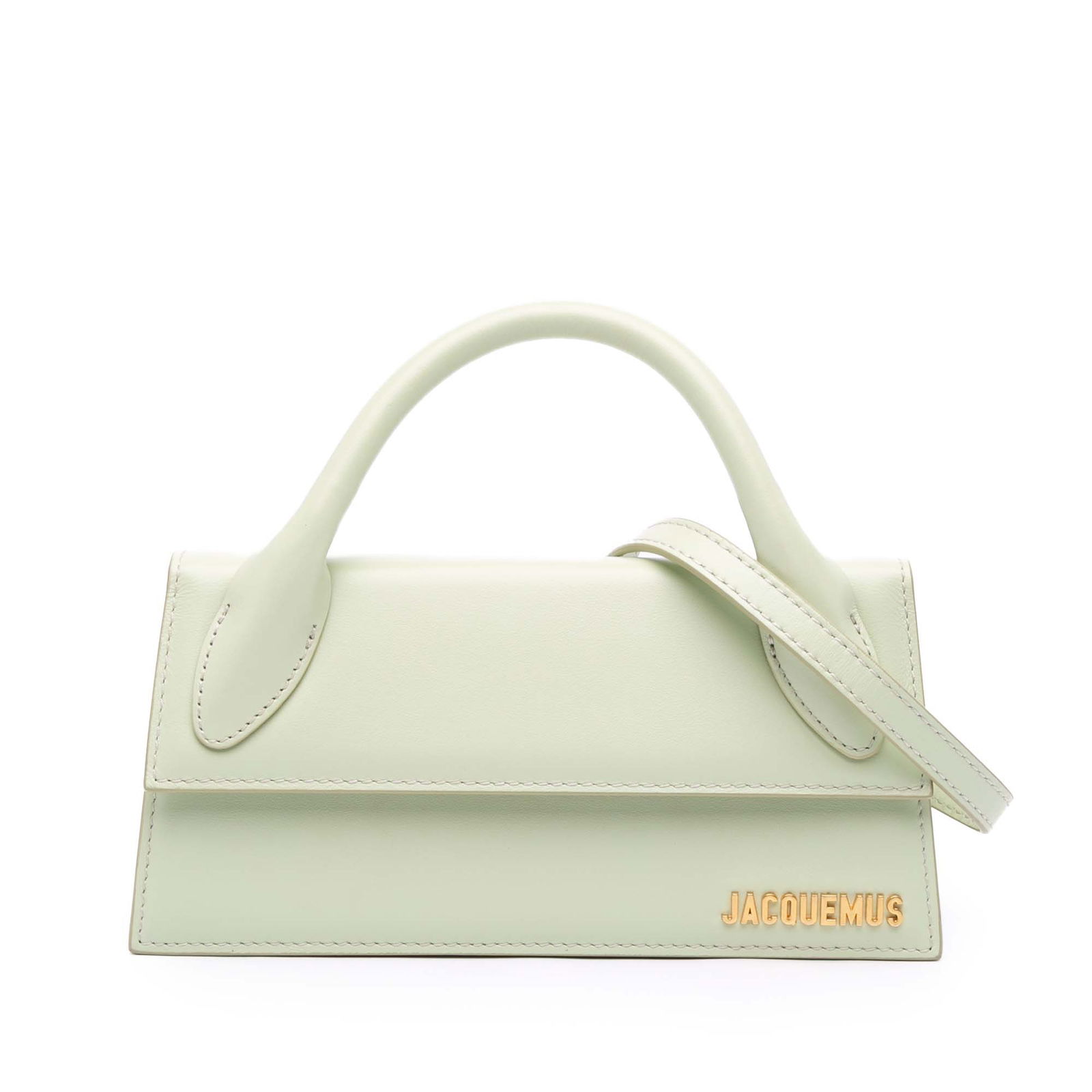 Jacquemus Smooth Calfskin Le Chiquito Long Green Bag: Jacquemus Smooth Calfskin Le Chiquito Long Green Bag Introducing the Jacquemus Le Chiquito Long, a stylish and functional handbag crafted from smooth calfskin leather. This exquisite bag features a ro