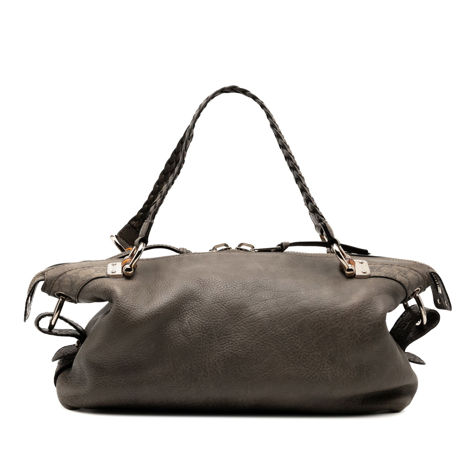 Gucci Medium Leather Bamboo Bar Tote Gray Italy (1 of 7)