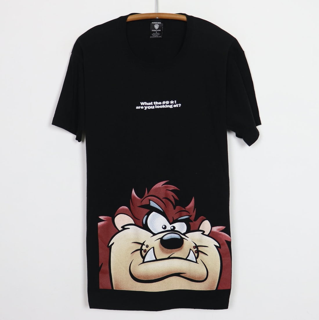 1997 Warner Brothers Tazmanian Devil Vintage Shirt Black Cotton: 1997 Warner Brothers Tazmanian Devil Vintage Shirt Black Cotton Celebrate nostalgia with this original vintage 1997 Tazmanian Devil "WTF You Looking At" shirt from Warner Brothers. This authentic piec