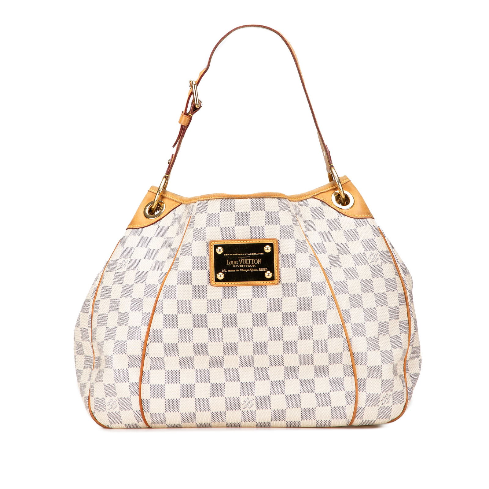 Louis Vuitton Damier Azur Galliera PM Bag White Canvas: Louis Vuitton Damier Azur Galliera PM Bag White Canvas The Louis Vuitton Damier Azur Galliera PM is a stylish bag crafted from durable damier canvas, complemented by vachetta leather trim. This spacio