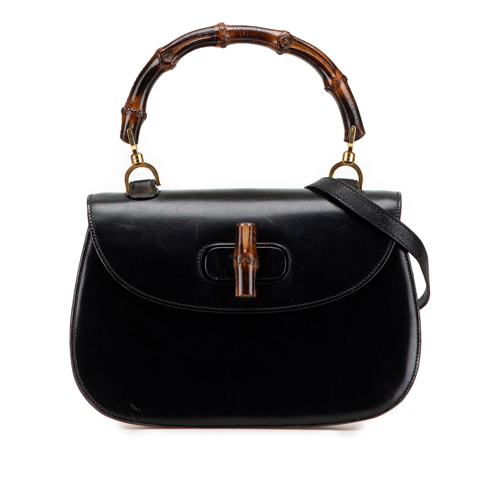 Gucci Calfskin Bamboo Night Bag Black Leather with Bamboo Handle (1 of 10)
