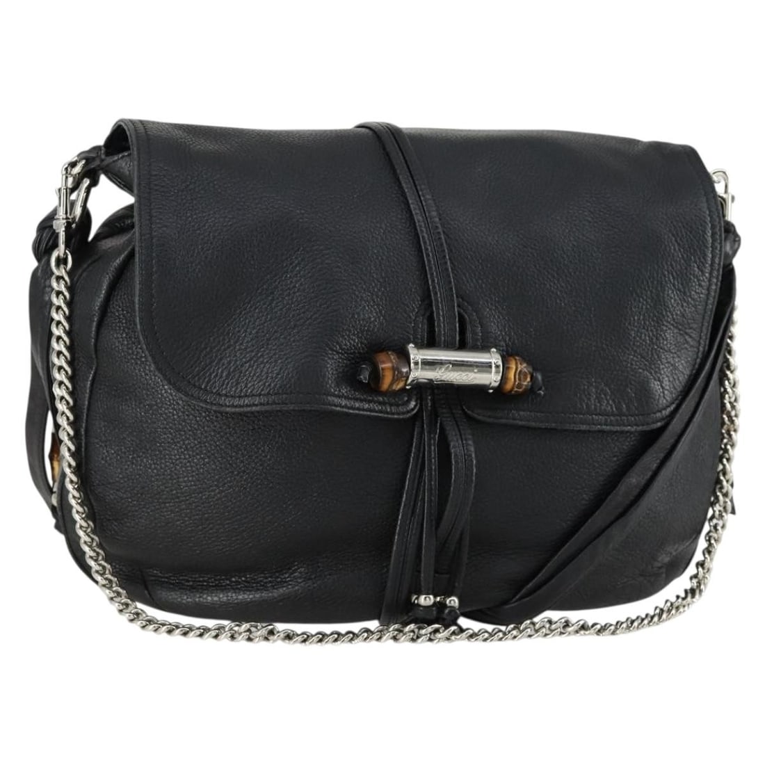 Black Leather Gucci Bamboo Chain 2way Shoulder Bag Model 232940 from Italy (1 of 18)