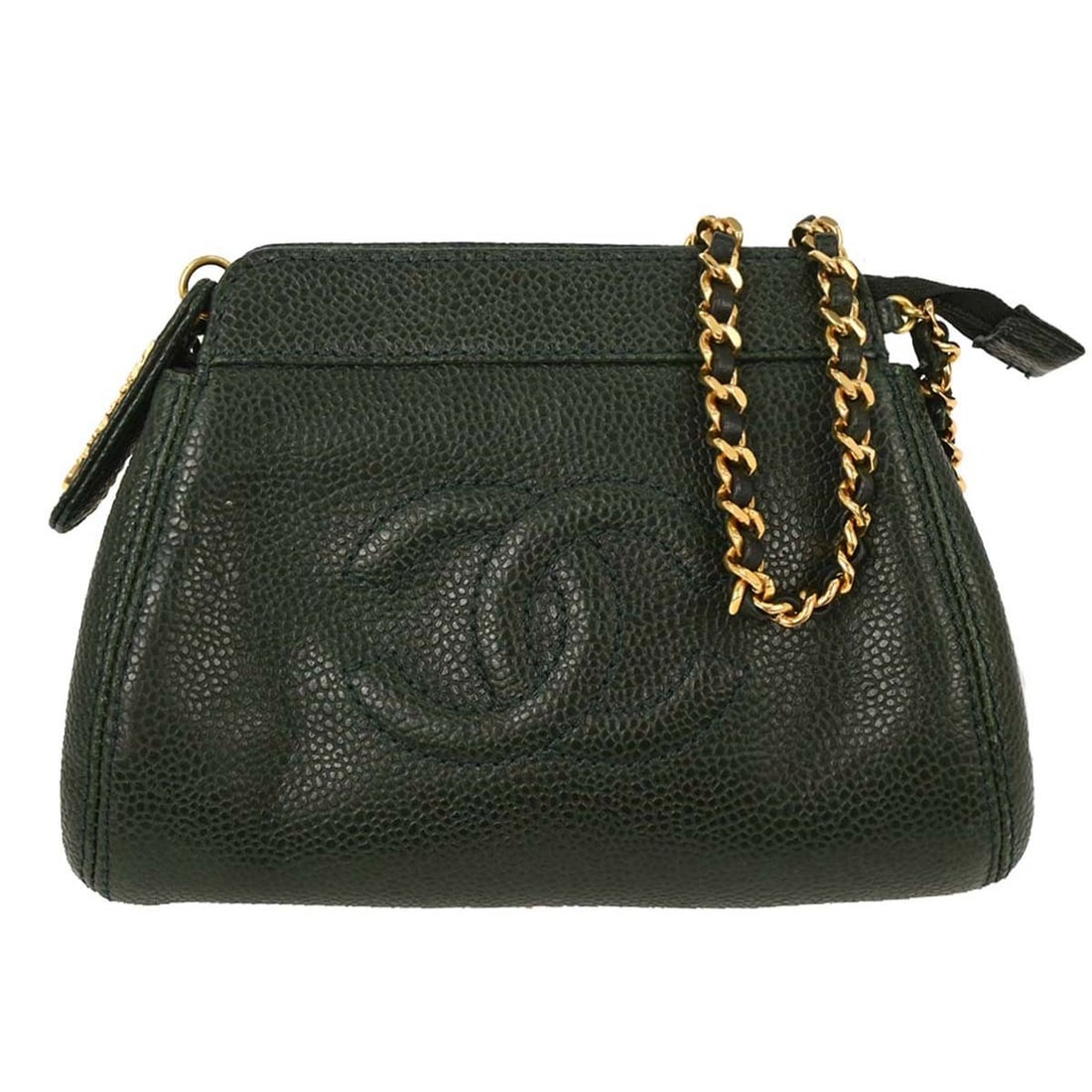 Chanel Dark Green Leather Quilted Chain Shoulder Bag: Chanel Dark Green Leather Quilted Chain Shoulder Bag This Chanel Dark Green Calfskin Chain Shoulder Bag is a stylish and functional accessory perfect for casual occasions. Crafted in Italy, it feature