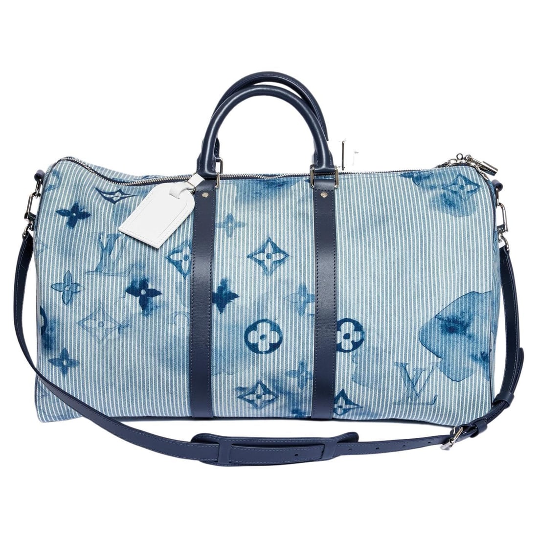 Louis Vuitton Limited Edition Blue Watercolor Keepall 50 Bandouliere: Louis Vuitton Limited Edition Blue Watercolor Keepall 50 Bandouliere Explore the elegance of the Louis Vuitton Limited Edition Blue Watercolor Keepall. This exquisite Keepall 50 Bandouliere is crafted
