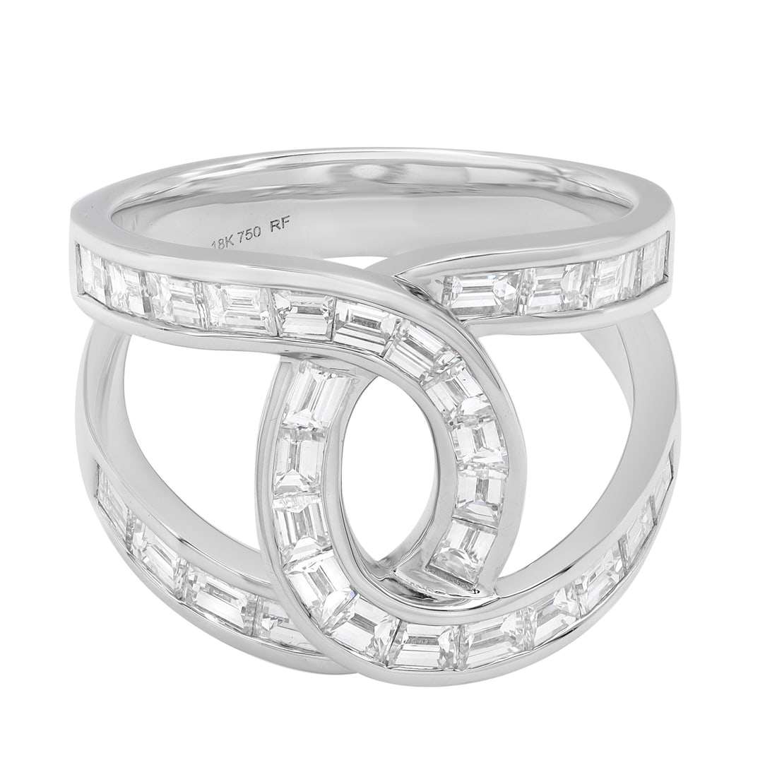 Rachel Koen 18K White Gold Baguette Diamond Ring 2.14CT 6.5: Rachel Koen 18K White Gold Baguette Diamond Ring 2.14CT 6.5 Elevate your style with this stunning wide statement ring featuring baguette cut diamonds set in luxurious 18K white gold. Designed by Rache