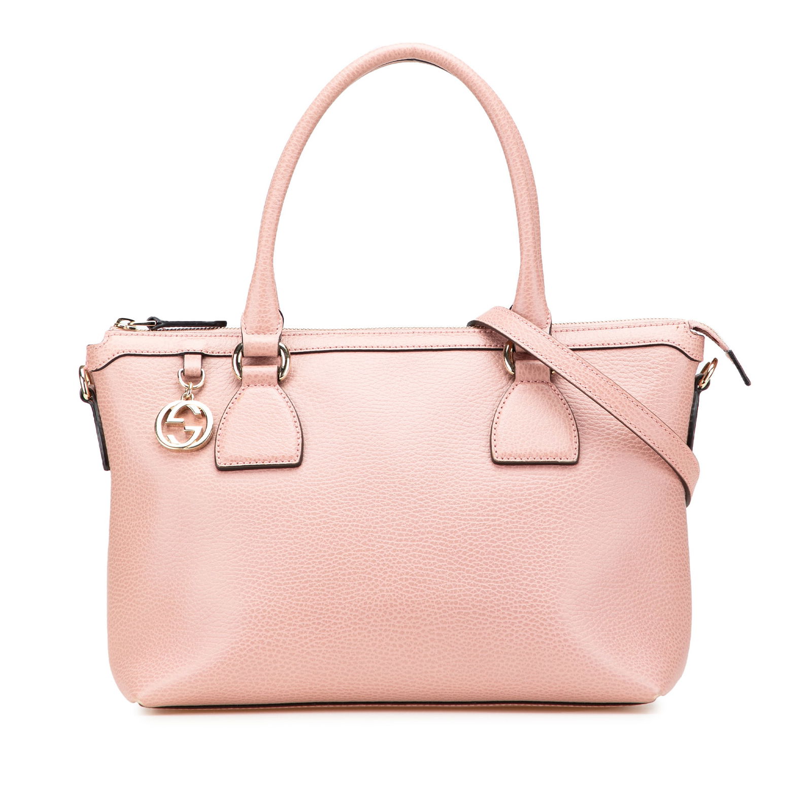 Gucci Dollar Calfskin GG Charm Satchel Pink Leather Bag: Gucci Dollar Calfskin GG Charm Satchel Pink Leather Bag Introducing the Gucci Dollar Calfskin GG Charm Satchel, a stylish and versatile accessory crafted from premium leather. This satchel boasts a ch