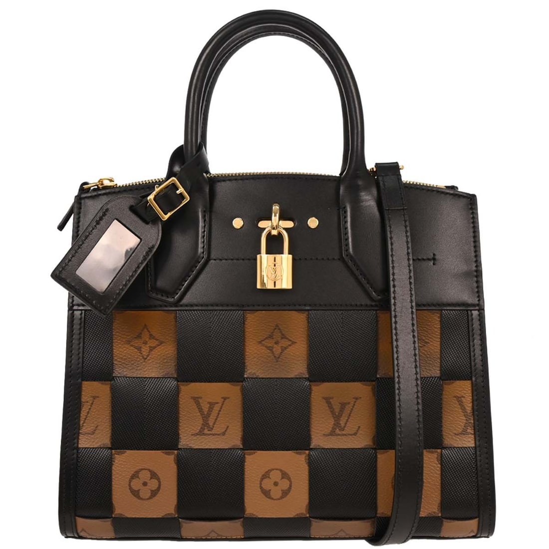 City Steamer Tote by Louis Vuitton in Black and Brown: City Steamer Tote by Louis Vuitton in Black and Brown This pre-owned Louis Vuitton City Steamer handbag features a classic black and brown color combination. The bag is designed for women and is in ve