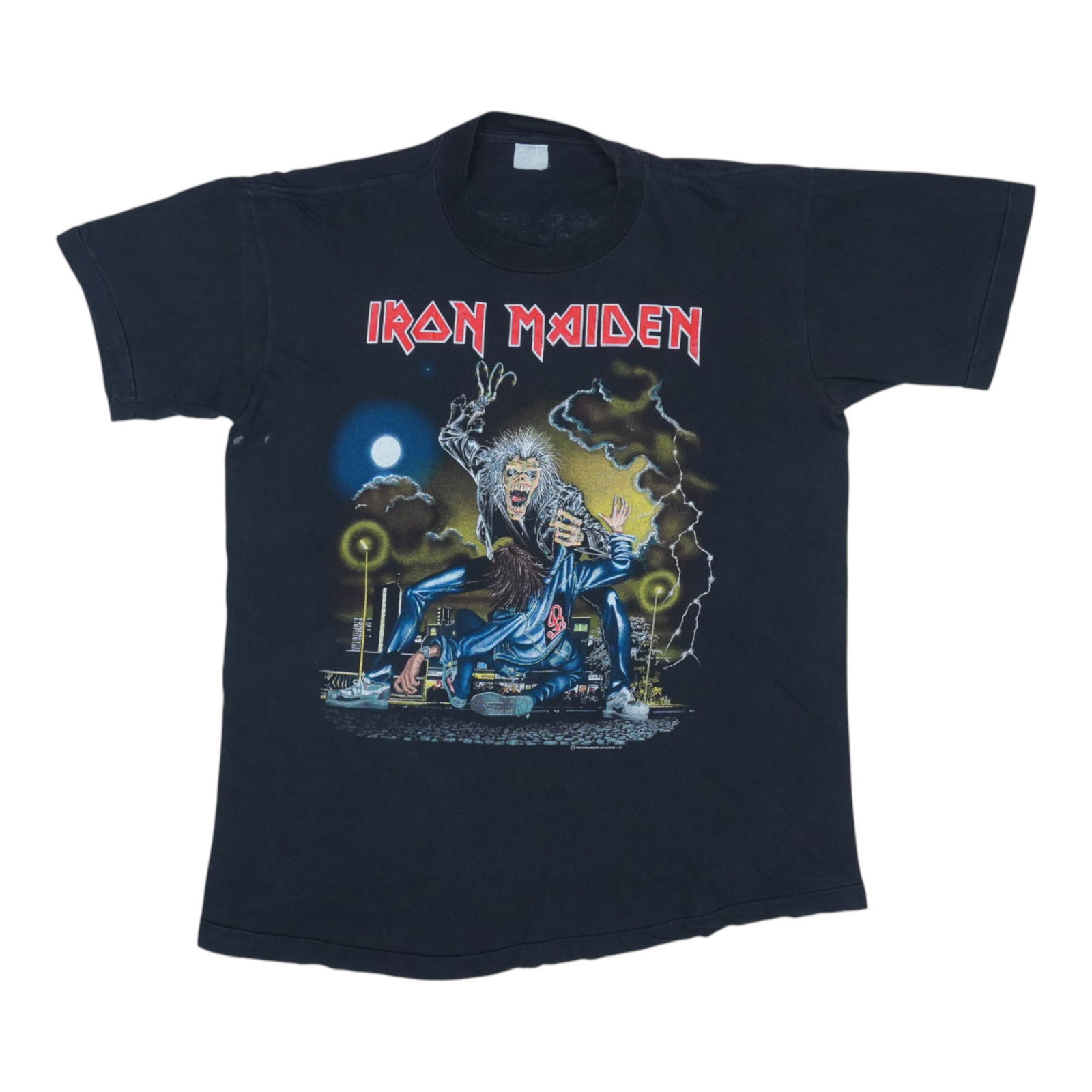 Vintage 1990 Iron Maiden No Prayer On The Road Concert T-Shirt Black: Vintage 1990 Iron Maiden No Prayer On The Road Concert T-Shirt Black This is an original vintage 1990 Iron Maiden No Prayer On The Road Tour shirt featuring front and back graphics. The shirt is made