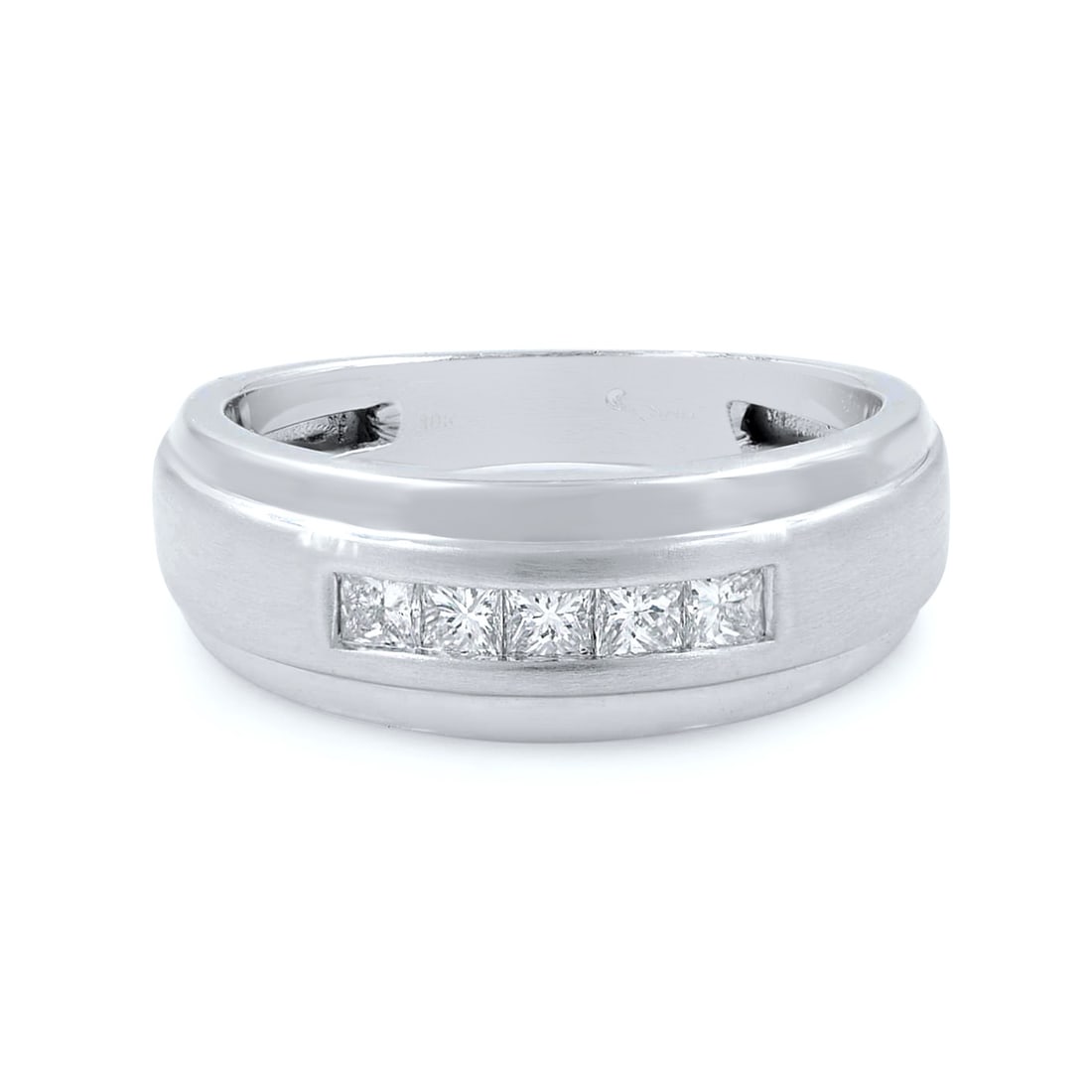 Rachel Koen 10k White Gold Men's Diamond Band with 0.40ct Princess Cut: Rachel Koen 10k White Gold Men's Diamond Band with 0.40ct Princess Cut This striking men's wedding band ring features a contemporary design crafted from 10k white gold. The ring showcases five princes