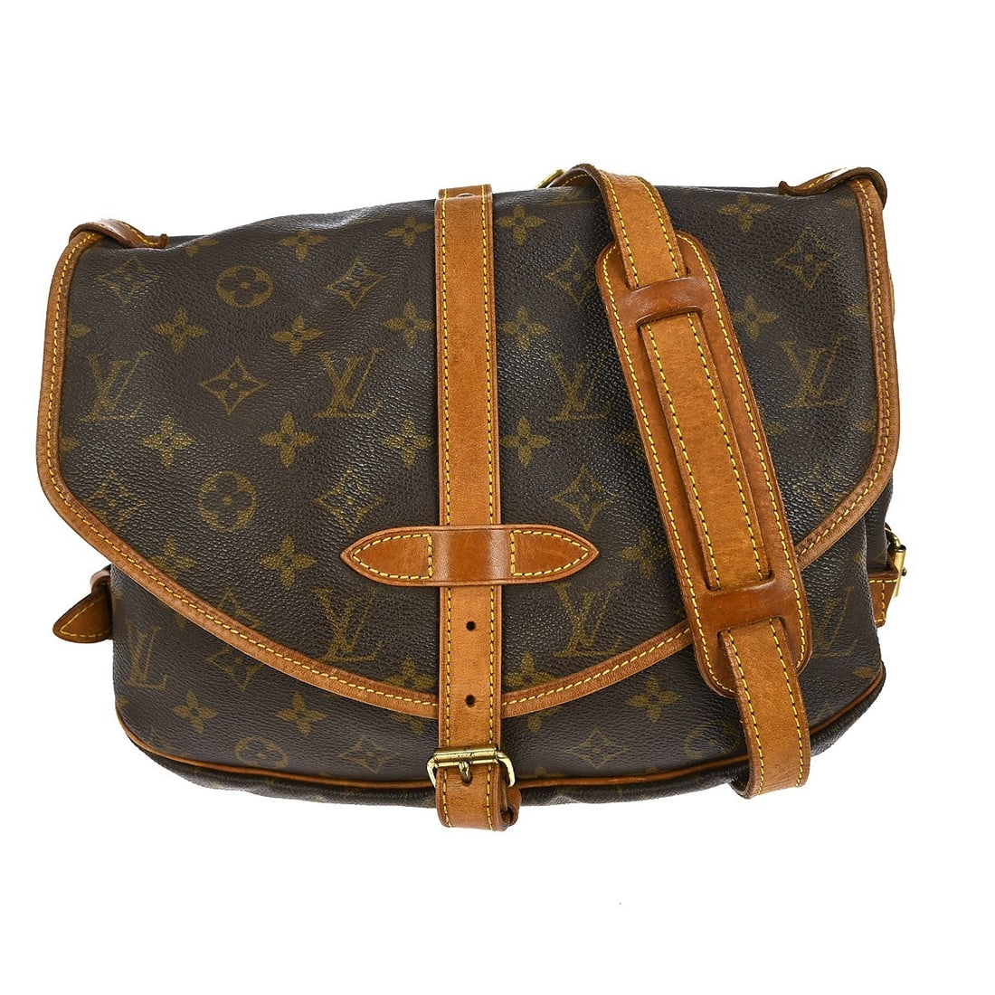 Louis Vuitton Monogram Saumur Shoulder Bag Brown Leather Trim (1 of 1)