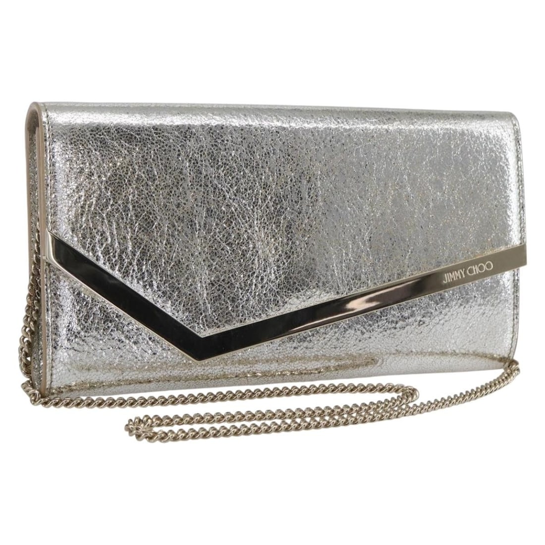 Jimmy Choo Leather Chain Shoulder Wallet Bag Silver Gold Italy (1 of 18)