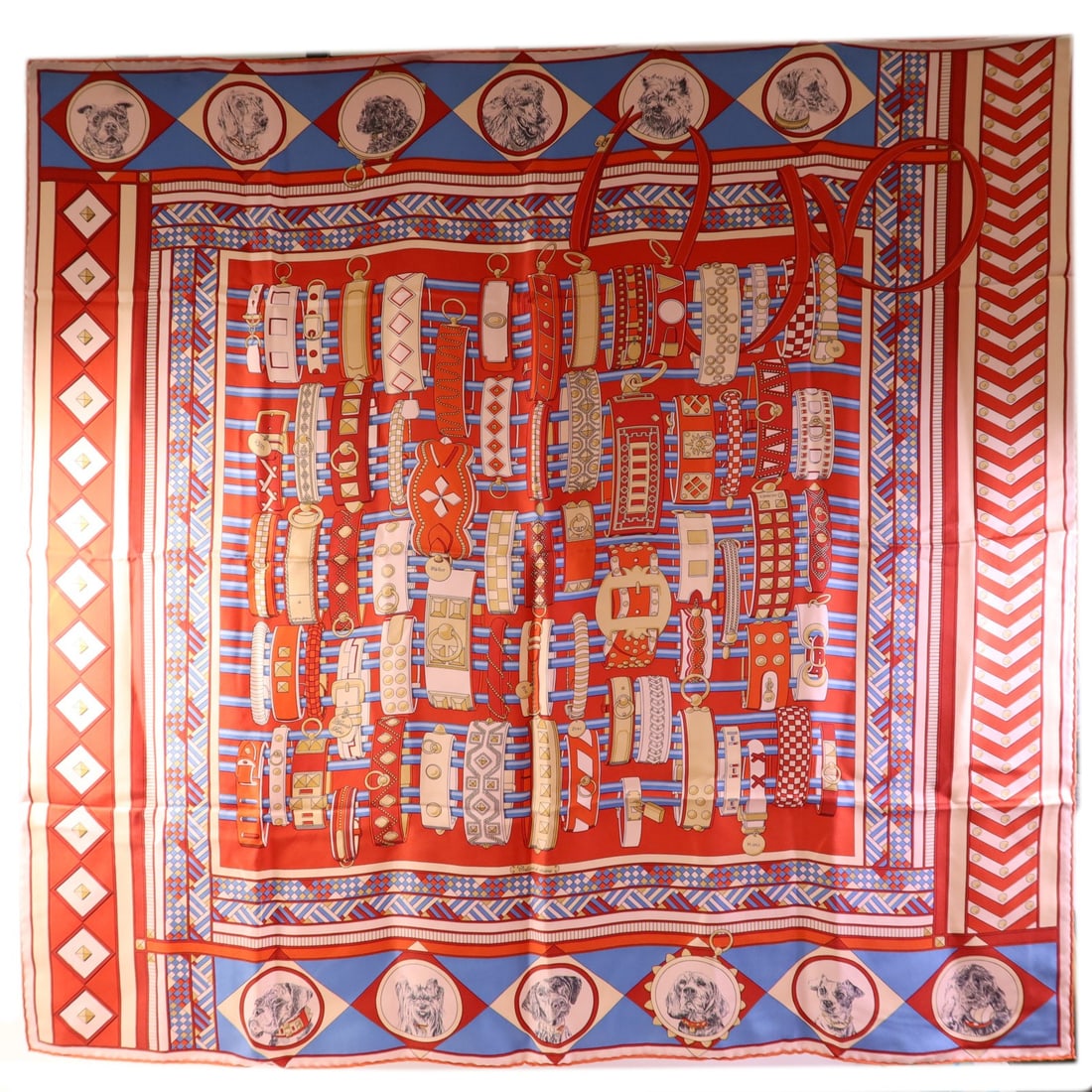 HERMES Red Silk Scarf 90x90 Made in France (1 of 11)