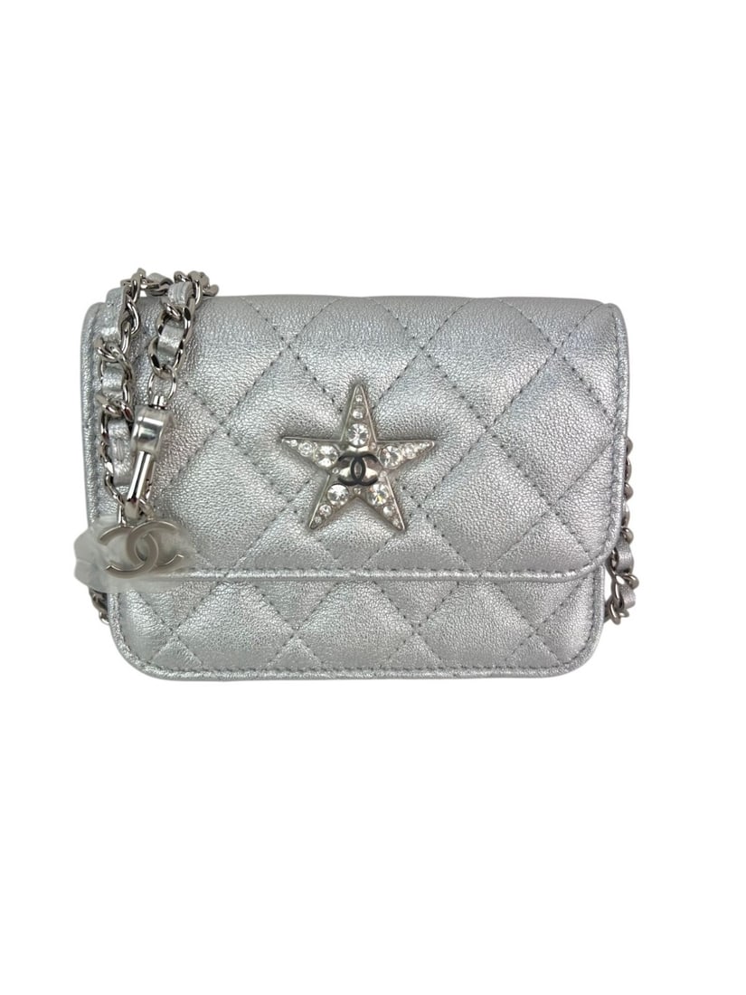 Chanel Star Flap Metallic Goatskin Quilted Mini Shoulder Bag Limited Edition: Chanel Star Flap Metallic Goatskin Quilted Mini Shoulder Bag Limited Edition This exquisite Chanel Metallic Goatskin Quilted Star Flap Waist Belt Shoulder Bag is the perfect accessory for formal occas