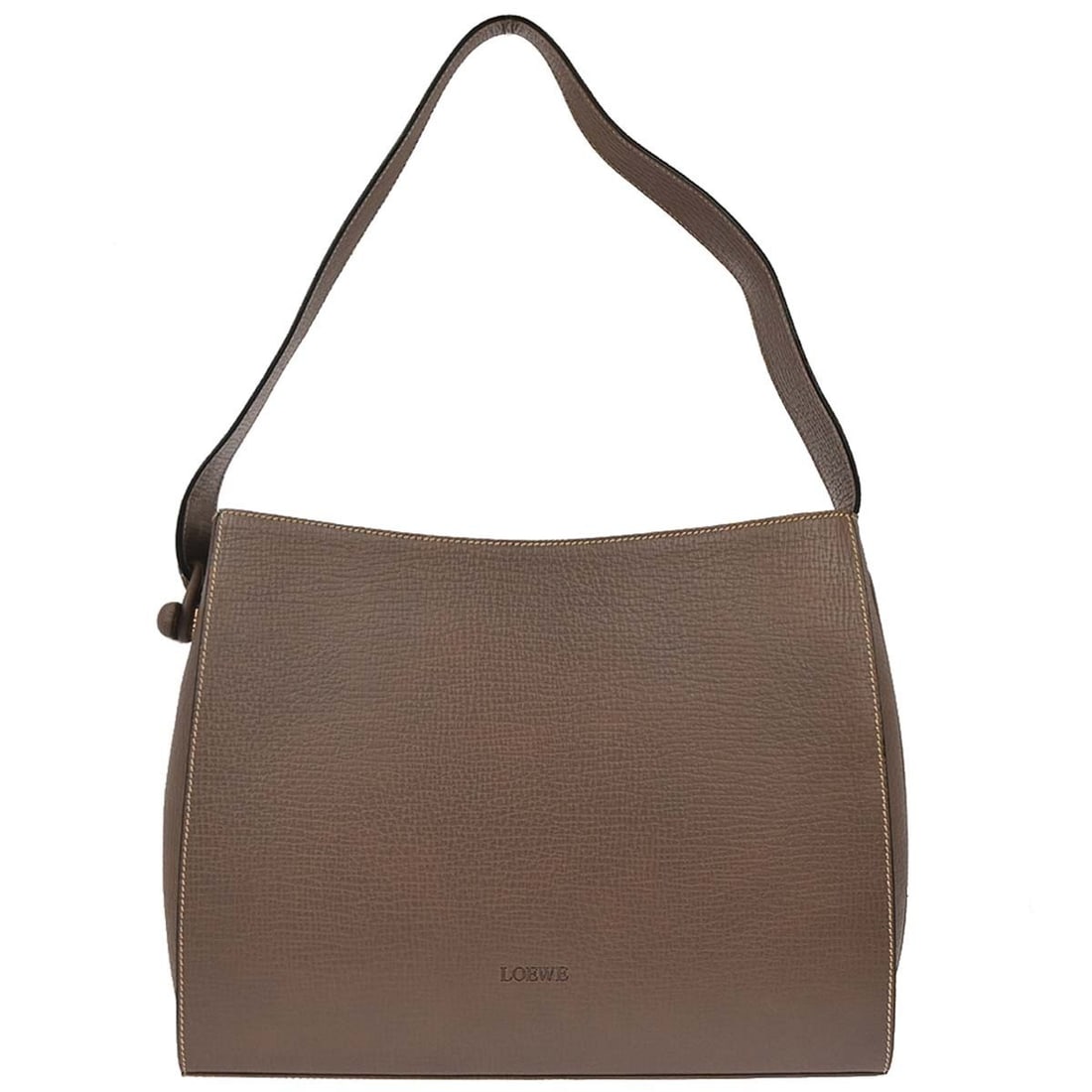 Medium Brown Top Handle Leather Bag by Loewe with Inner Pockets: Medium Brown Top Handle Leather Bag by Loewe with Inner Pockets This Loewe brown leather handbag features a medium-sized top handle design with inner pockets for organization. The exterior and handle