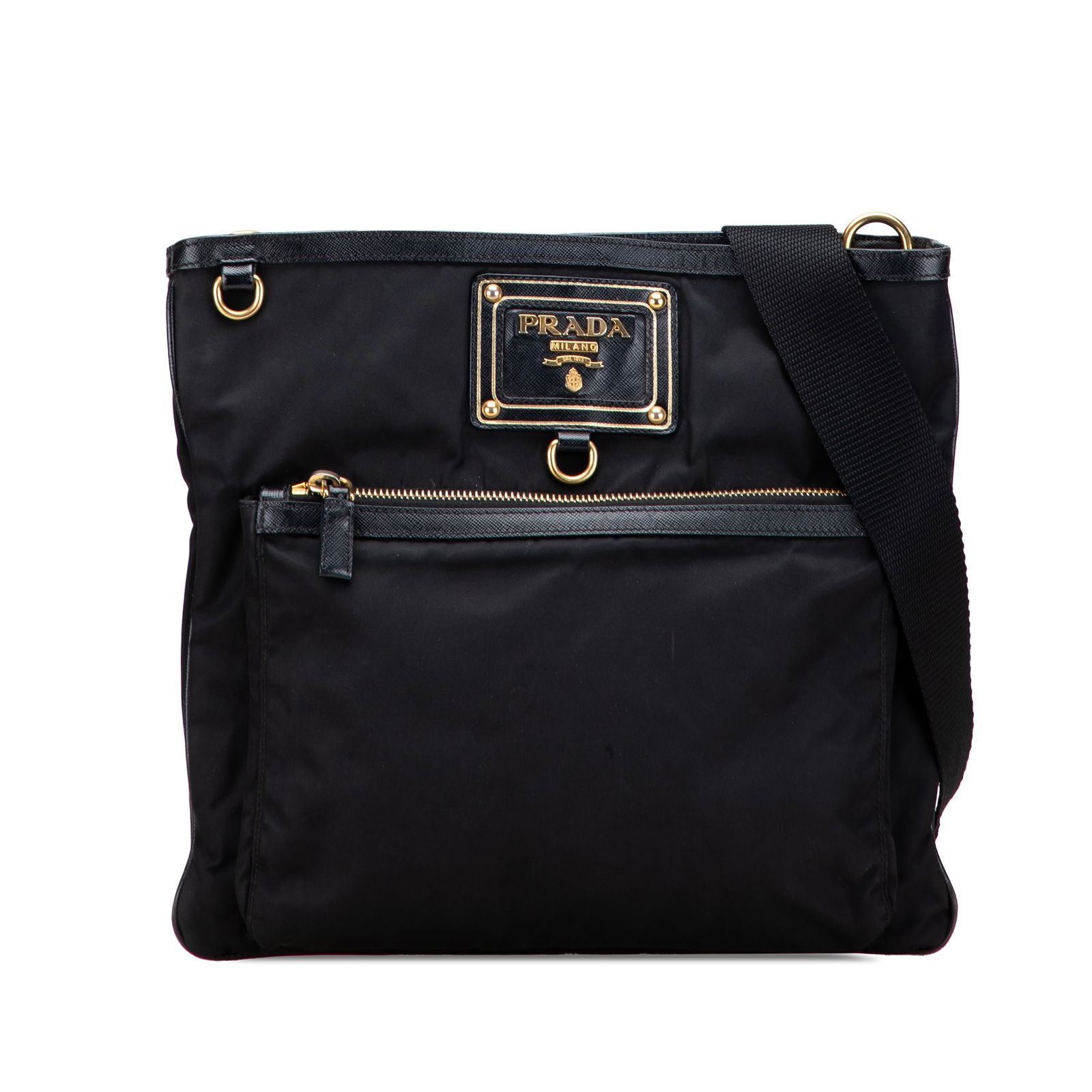 Prada Black Saffiano Trimmed Tessuto Snap Crossbody Bag (1 of 10)