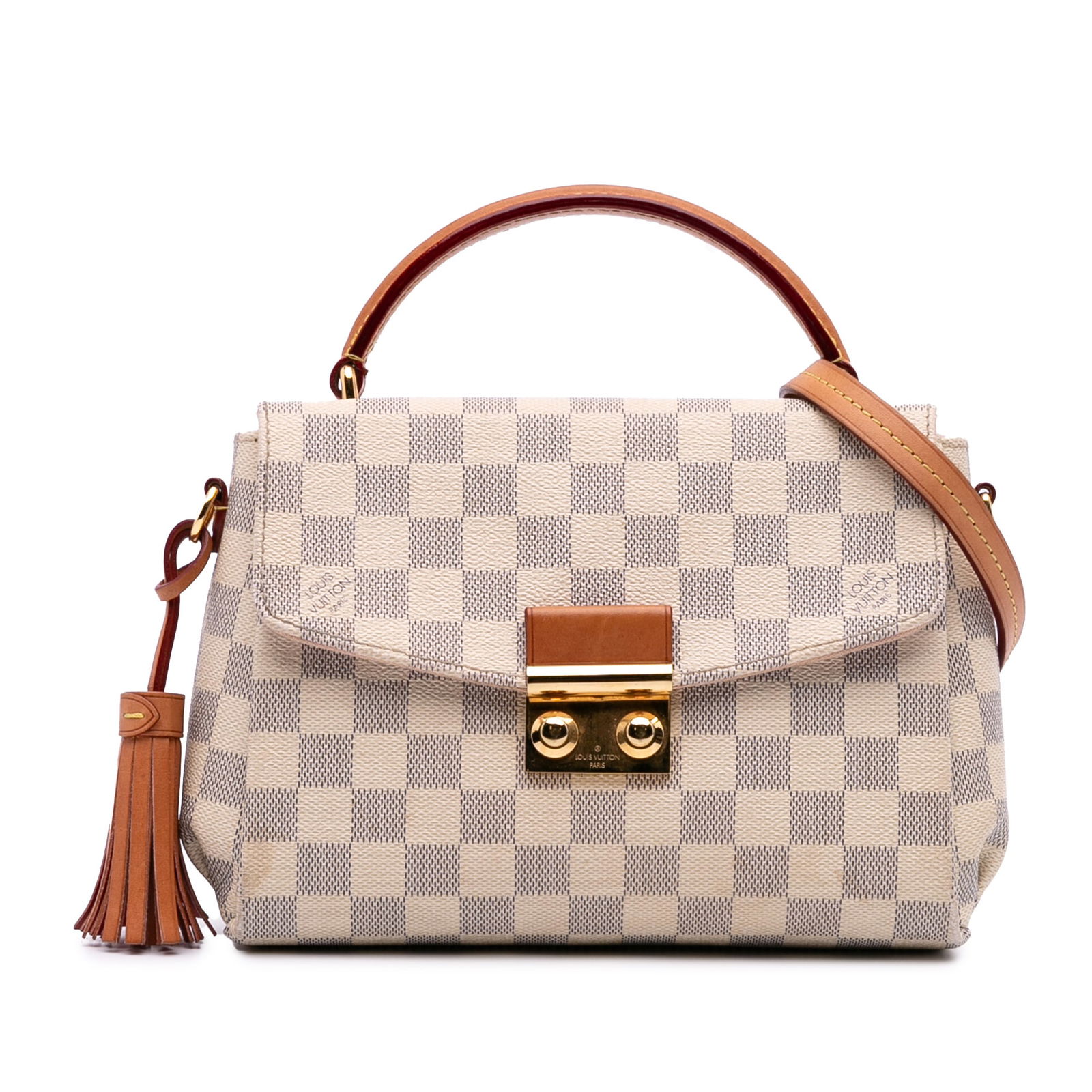 Louis Vuitton Damier Azur Croisette Handbag with Vachetta Trim: Louis Vuitton Damier Azur Croisette Handbag with Vachetta Trim The Louis Vuitton Damier Azur Croisette is a stylish handbag crafted from damier azur canvas with luxurious vachetta leather trim. It fea