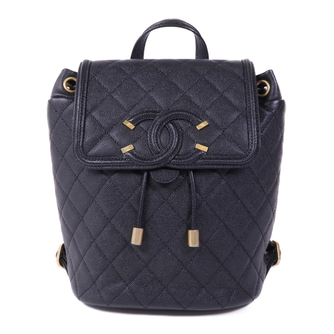 CHANEL Black Calfskin Leather GHW Rucksack Backpack: CHANEL Black Calfskin Leather GHW Rucksack Backpack This elegant CHANEL Rucksack Backpack is crafted from luxurious black calfskin leather, offering a sophisticated touch to your daily ensemble. With