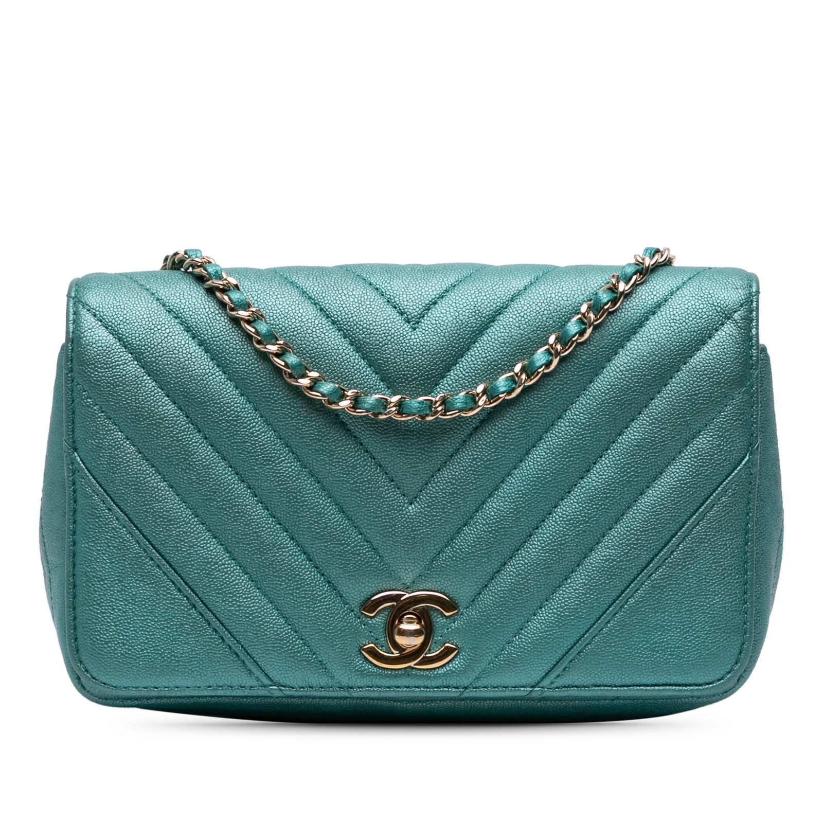 Chanel Small Chevron Caviar Flap Bag Blue Leather (1 of 9)
