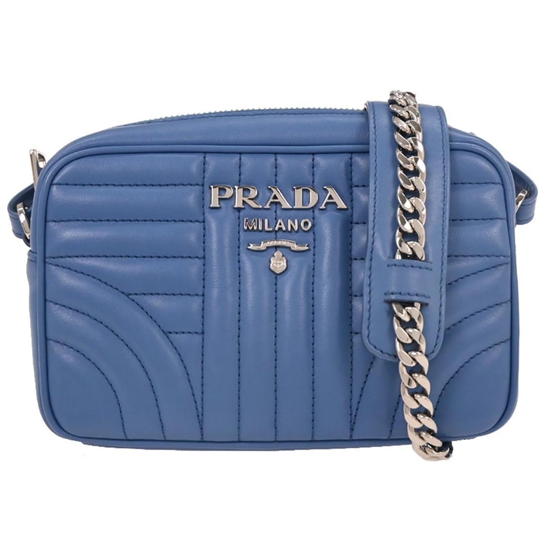 Prada Blue Leather Diagramme Chain Shoulder Bag Italy (1 of 10)