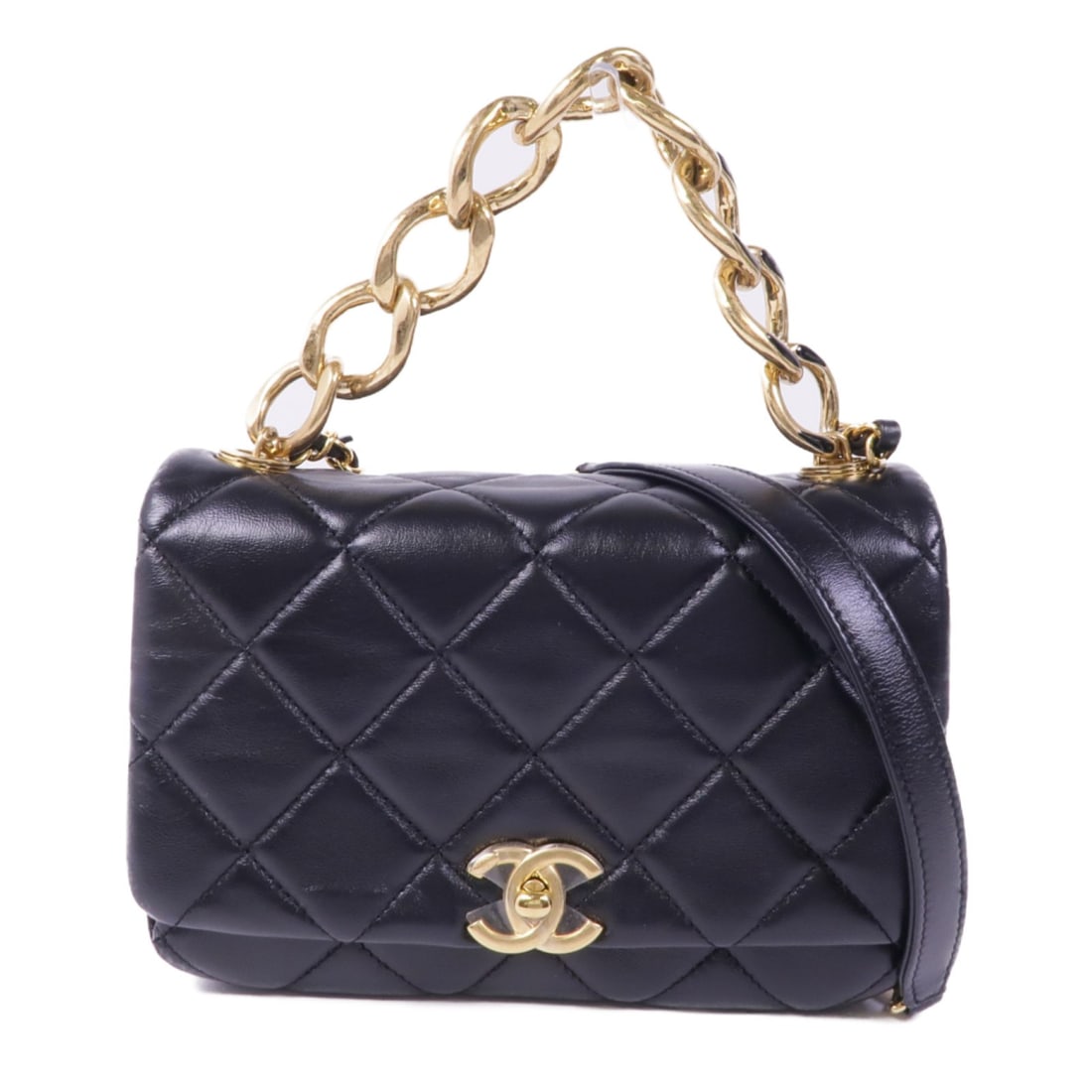 CHANEL 2way Shoulder Bag Black Lambskin Leather GHW: CHANEL 2way Shoulder Bag Black Lambskin Leather GHW This exquisite CHANEL 2way Shoulder Bag is crafted from luxurious lambskin leather in a classic black hue. The bag features a versatile design, allo