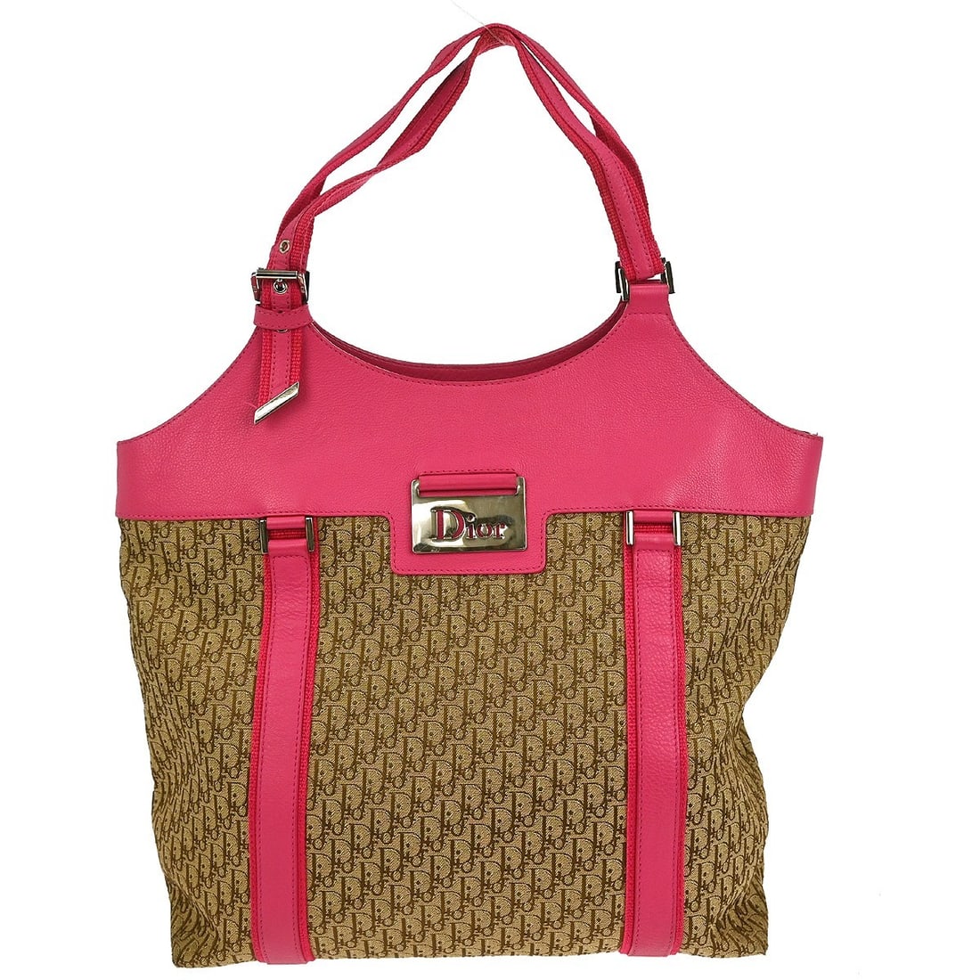 Dior Street Chic Trotter Pink Beige Canvas Medium Hobo Shoulder Bag: Dior Street Chic Trotter Pink Beige Canvas Medium Hobo Shoulder Bag This Christian Dior Street Chic Trotter hobo bag features the iconic pink Trotter pattern on canvas and leather, complemented by sil