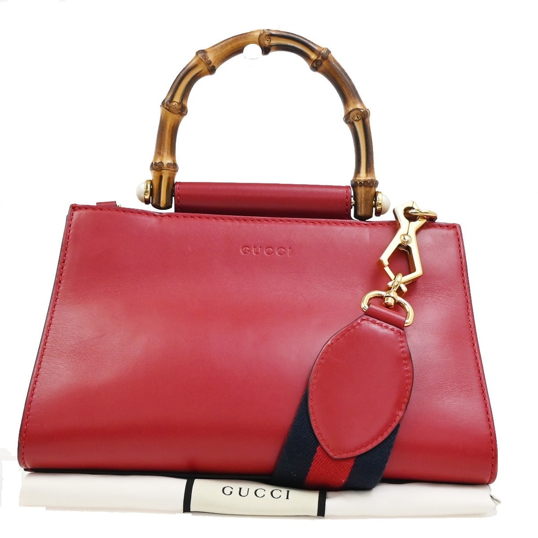 Red Gucci Nymphaea Leather Handbag with Top Handle (1 of 1)