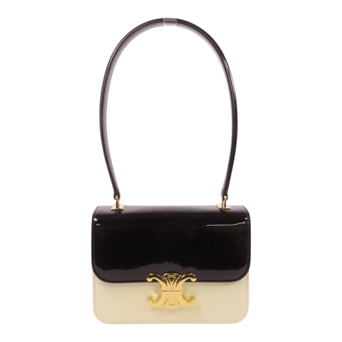 CELINE Teen Garance Black White Enamel Leather Shoulder Bag: CELINE Teen Garance Black White Enamel Leather Shoulder Bag Elevate your style with the CELINE Teen Garance Shoulder Bag, crafted from high-quality enamel leather in a striking black and white color s