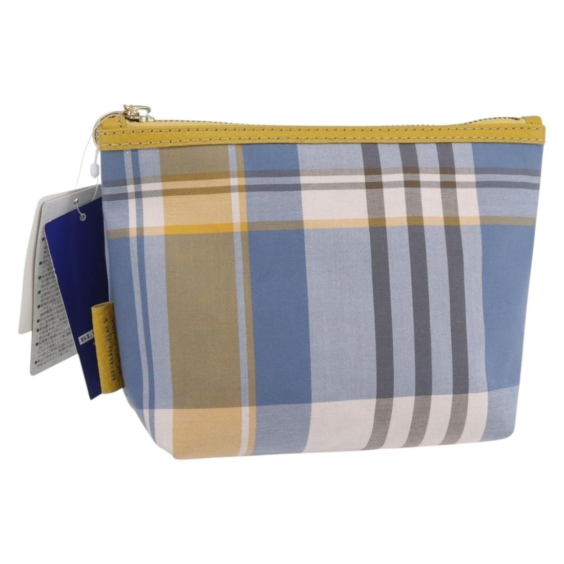 BURBERRY Nova Check Light Blue Canvas Pouch Made in Japan: BURBERRY Nova Check Light Blue Canvas Pouch Made in Japan This BURBERRY Nova Check Pouch is a stylish accessory crafted from light blue canvas, showcasing a chic and practical design. Measuring approx