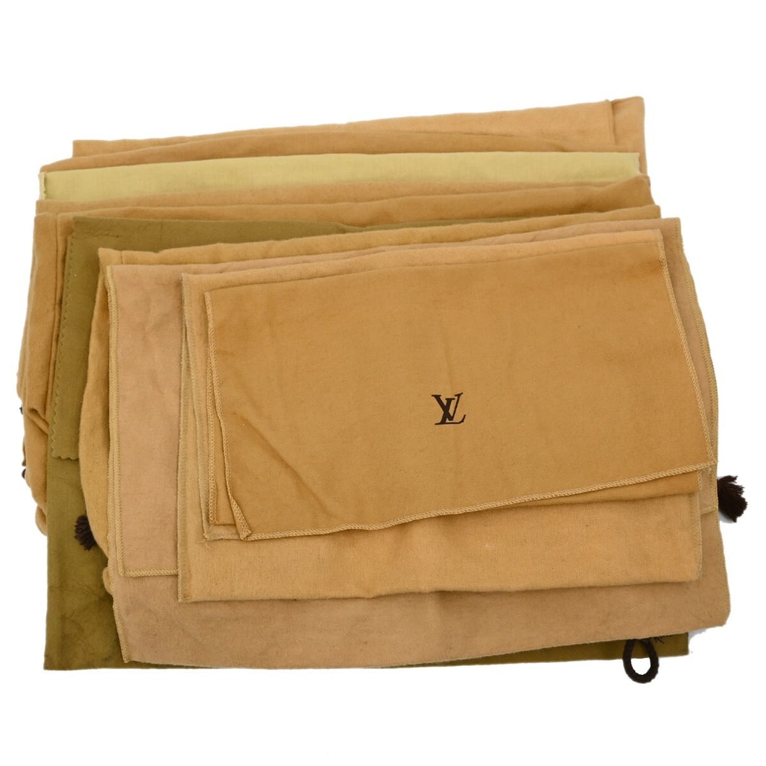 Louis Vuitton 10 Piece Authentic Cotton Dust Bag Set Brown Beige: Louis Vuitton 10 Piece Authentic Cotton Dust Bag Set Brown Beige This authentic Louis Vuitton dust bag set includes 10 bags crafted from 100% cotton in a stylish brown and beige color scheme. Designed
