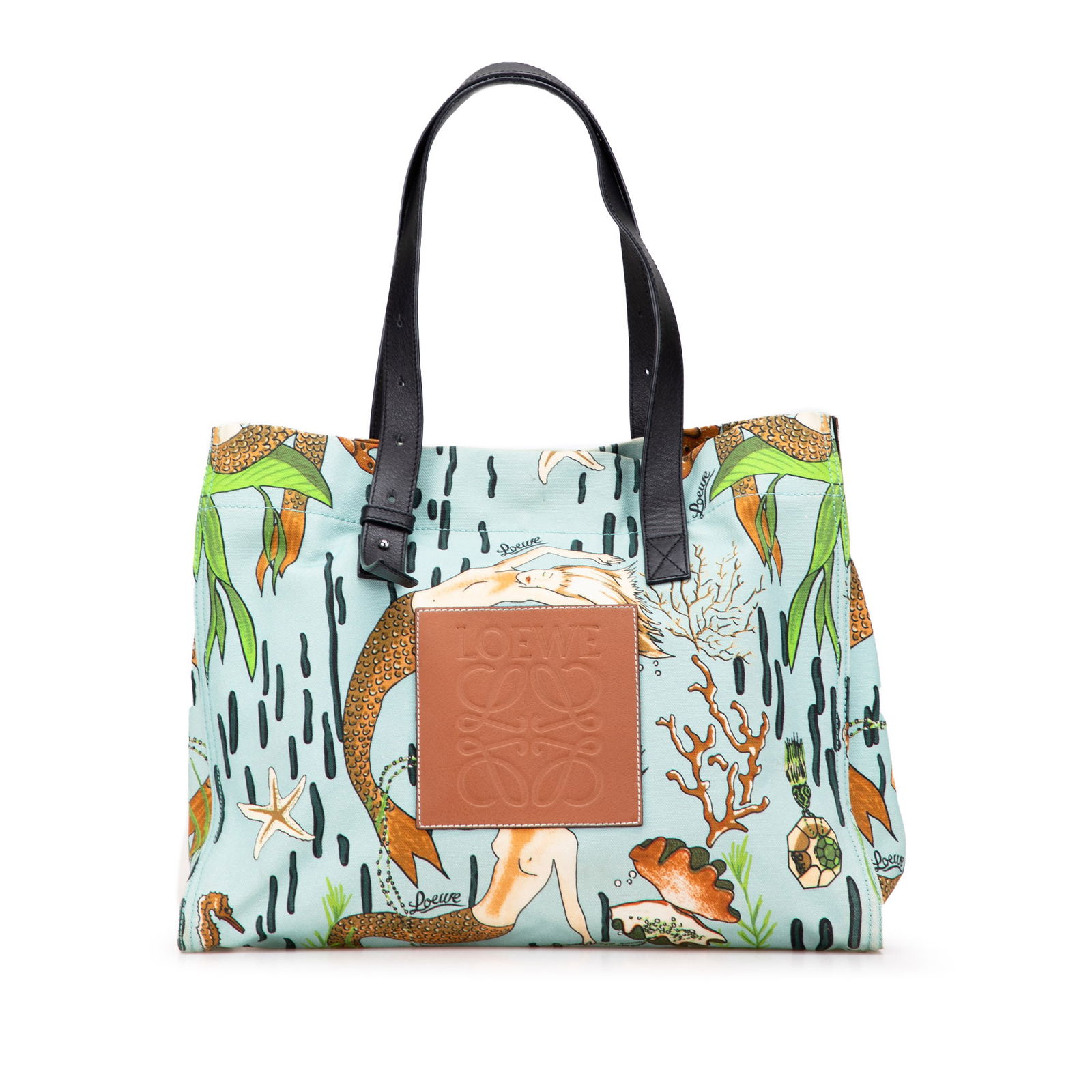 LOEWE Paulas Ibiza Mermaid Print Canvas Tote Bag: LOEWE Paulas Ibiza Mermaid Print Canvas Tote Bag Introducing the LOEWE Paulas Ibiza Medium Canvas Mermaid Print Tote, a stylish and versatile accessory perfect for any occasion. This tote bag is craft