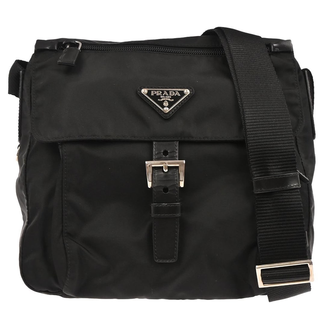 Medium Prada Shoulder Bag Black Nylon and Leather with Logo Accent (1 of 11)