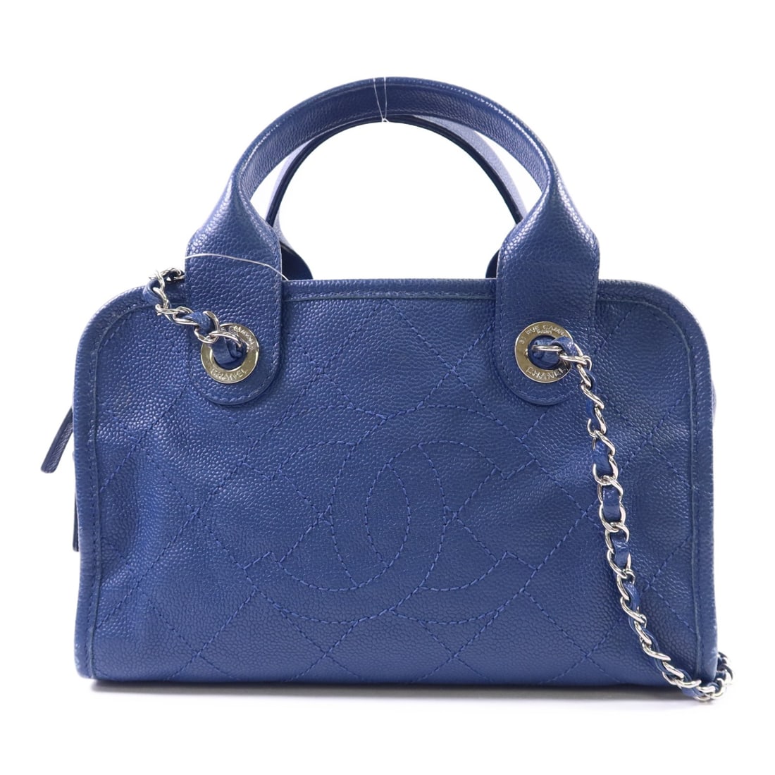 CHANEL Blue Calfskin Leather 2way Shoulder Bag with Silver Hardware (1 of 18)