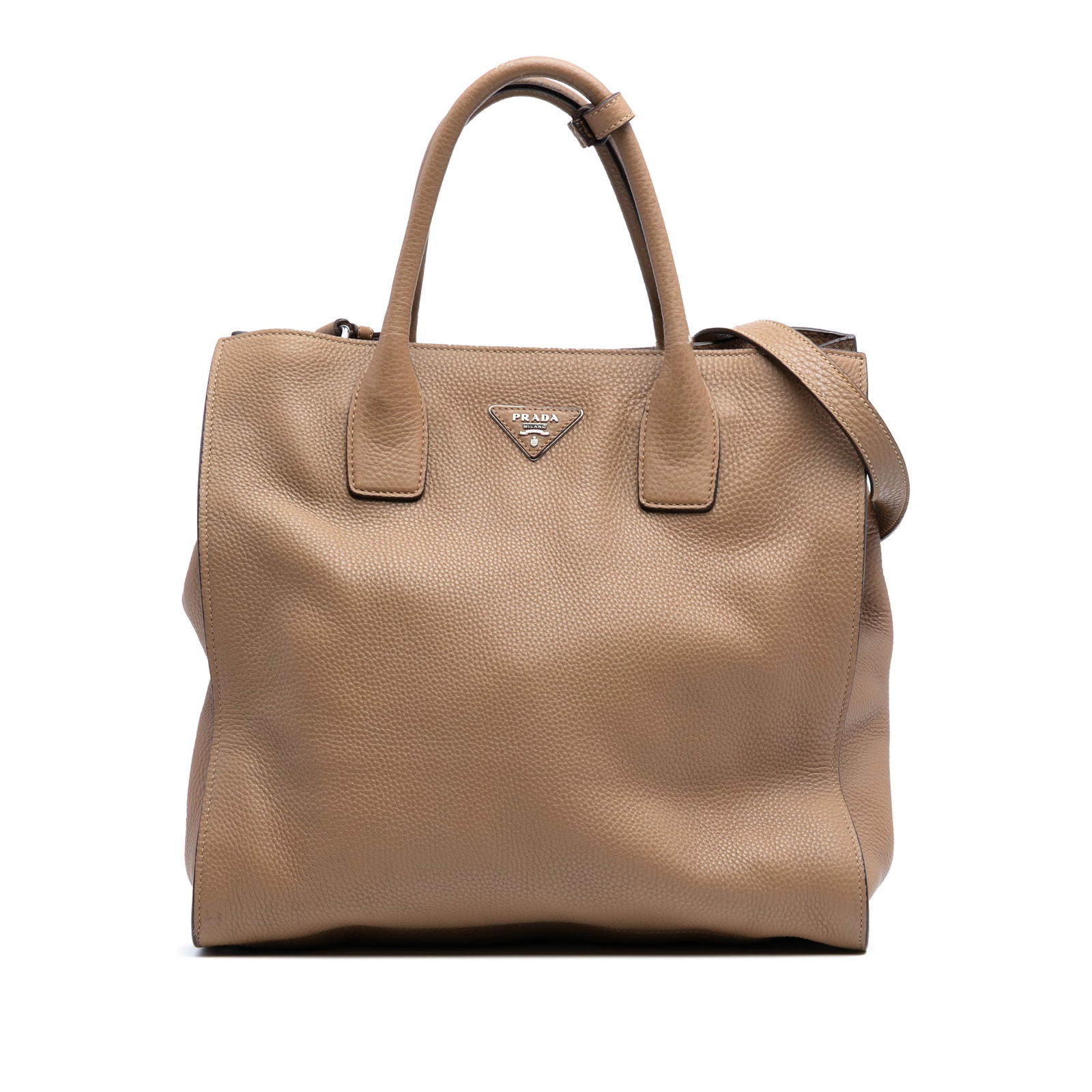 Prada Vitello Daino Convertible Tote Brown Leather Satchel (1 of 6)