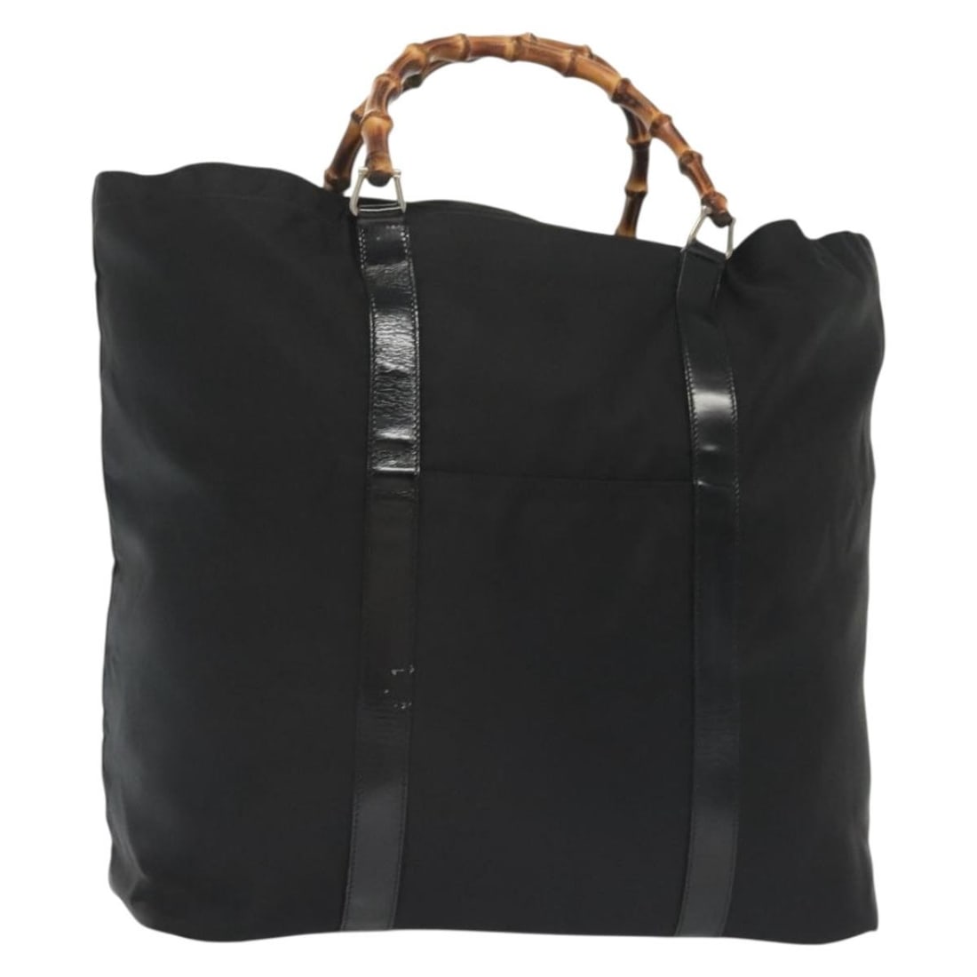 Gucci Bamboo Daily Tote Bag in Black Leather: Gucci Bamboo Daily Tote Bag in Black Leather This pre-owned Gucci Bamboo Daily Tote in black is designed for women and features classic bamboo handles. The bag exhibits surface rubbing, scratches on t