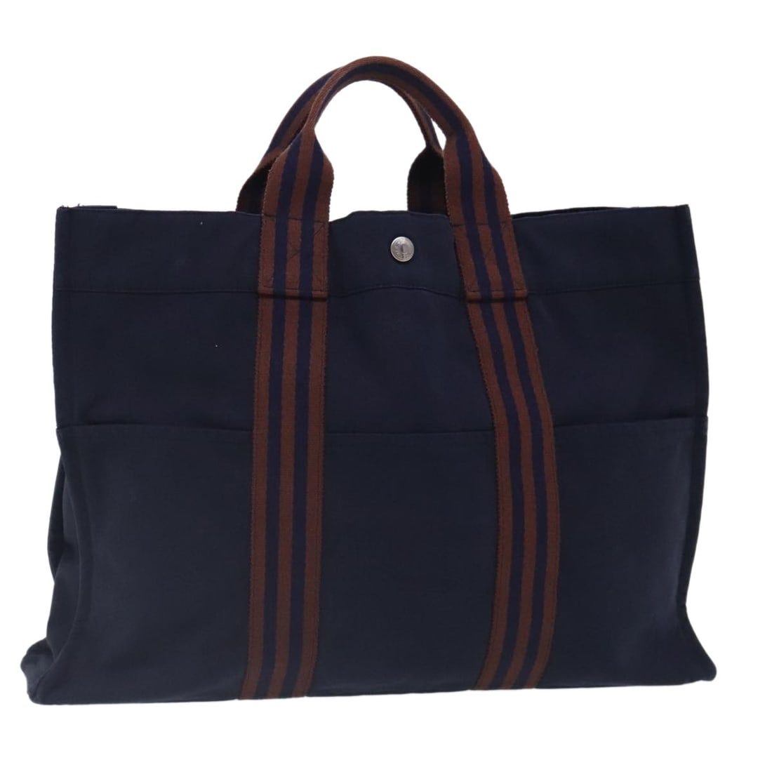 Herline navy tote bag by Hermes for women: Herline navy tote bag by Hermes for women This pre-owned Hermes Fourre-tout Herline tote bag in navy is designed for women and remains in good condition with visible signs of use. The exterior exhibit
