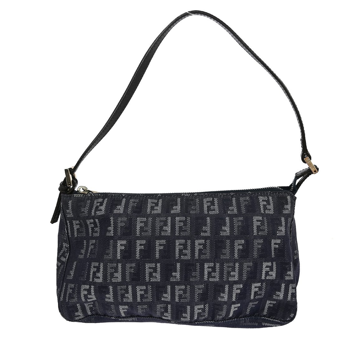 Belted Pochette Bag by Fendi in Blue and Brown: Belted Pochette Bag by Fendi in Blue and Brown This pre-owned Fendi belted pochette features a blue and brown color combination. The handbag shows signs of use, including scuff marks on the corners an