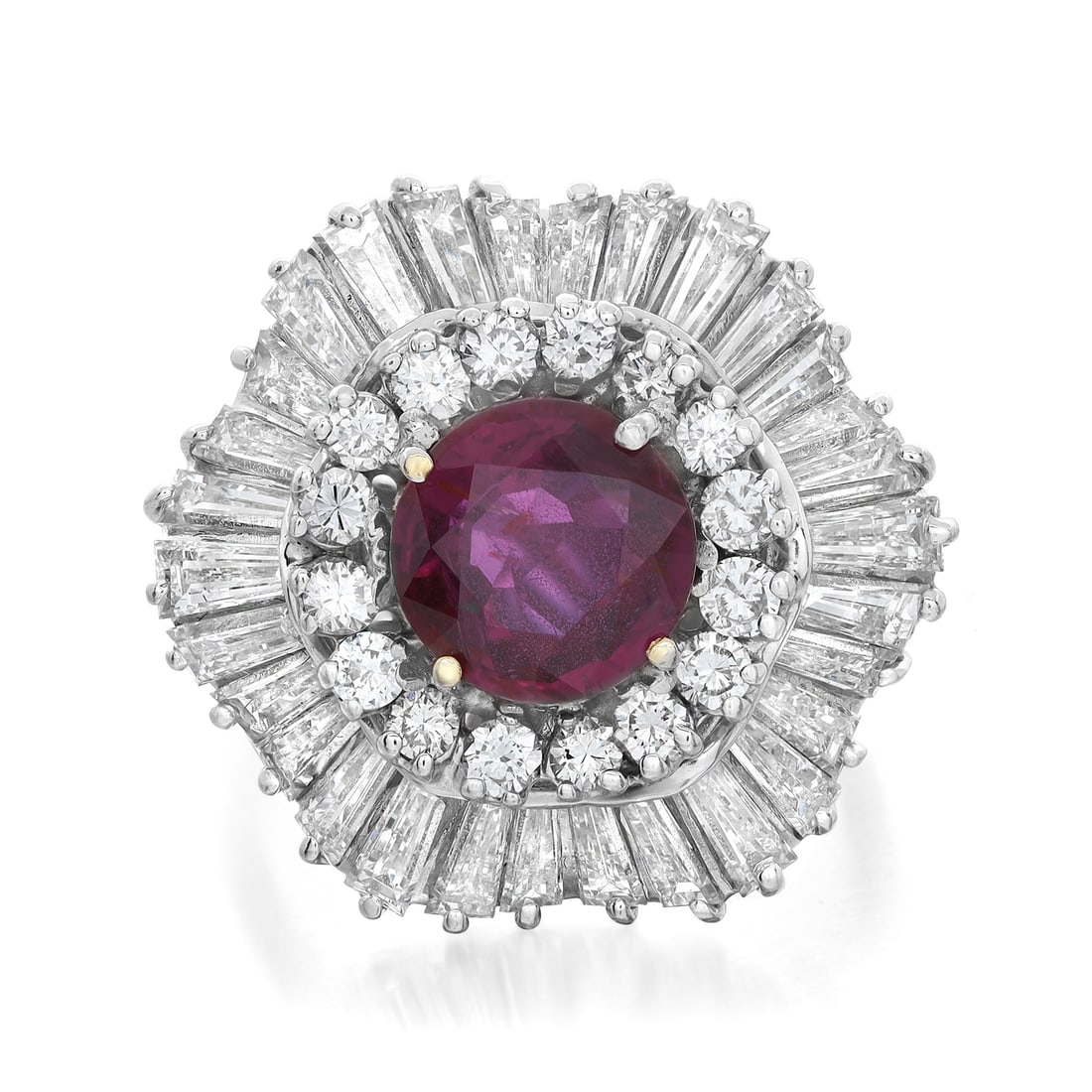 Rachel Koen 18K White Gold Ruby Diamond Cocktail Ring 5.5 Ctw 5.17 (1 of 5)