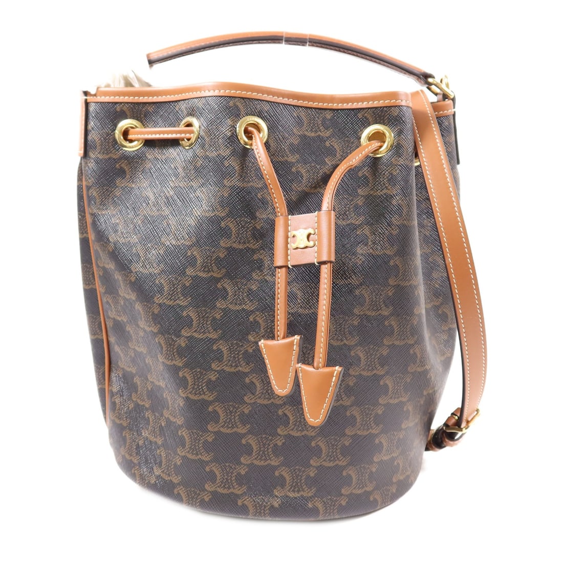 CELINE Clara 2 Way Shoulder Bag Coated Canvas Calfskin Brown (1 of 14)