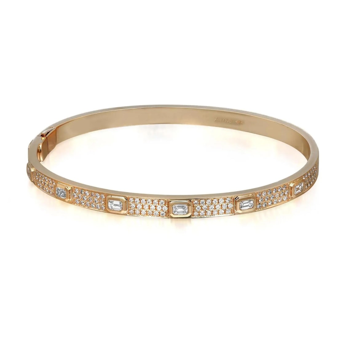 Rachel Koen 18K Yellow Gold Bangle Bracelet with Emerald & Round Cut Diamonds 1.25Cttw (1 of 4)