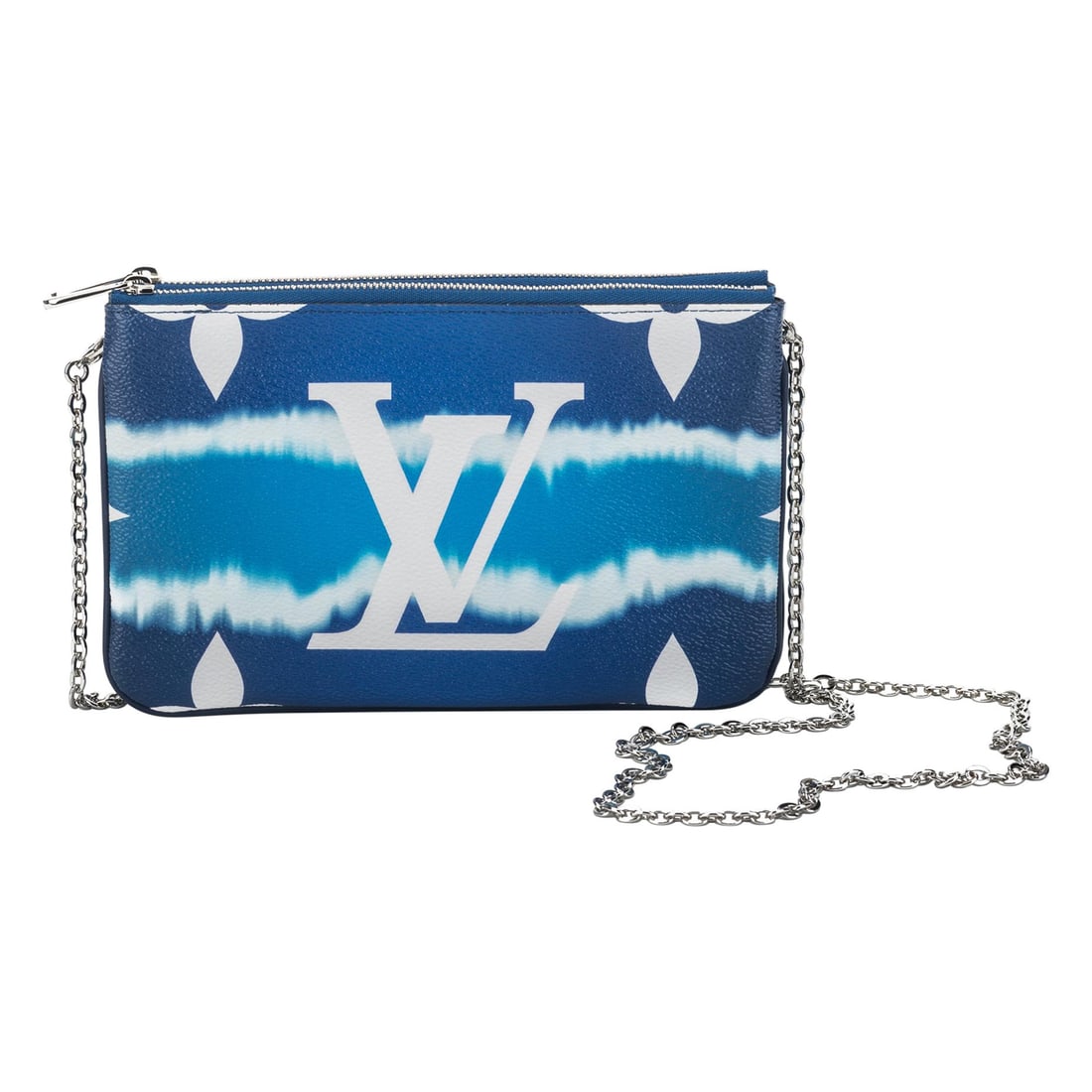 Louis Vuitton Blue Tie-Dye Crossbody Pochette Bag with Box: Louis Vuitton Blue Tie-Dye Crossbody Pochette Bag with Box Introducing a stunning Louis Vuitton Crossbody Pochette Bag, crafted from high-quality coated monogram canvas featuring a unique tie-dye blue