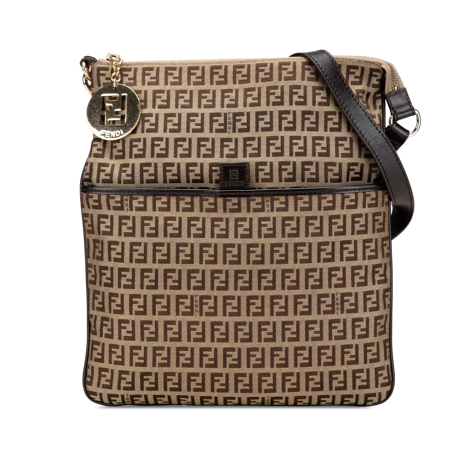 Fendi Zucchino Canvas Crossbody Bag Brown Fabric Italy: Fendi Zucchino Canvas Crossbody Bag Brown Fabric Italy This Fendi Zucchino Canvas Crossbody bag combines practical design with luxurious style. Crafted from durable canvas with leather trim, it featur