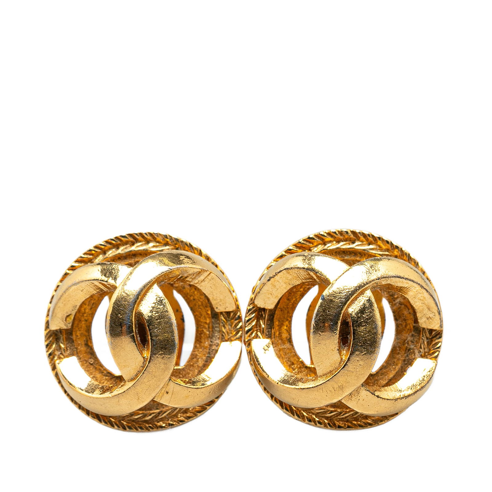 Chanel Gold Plated CC Clip On Earrings with Box (1 of 4)
