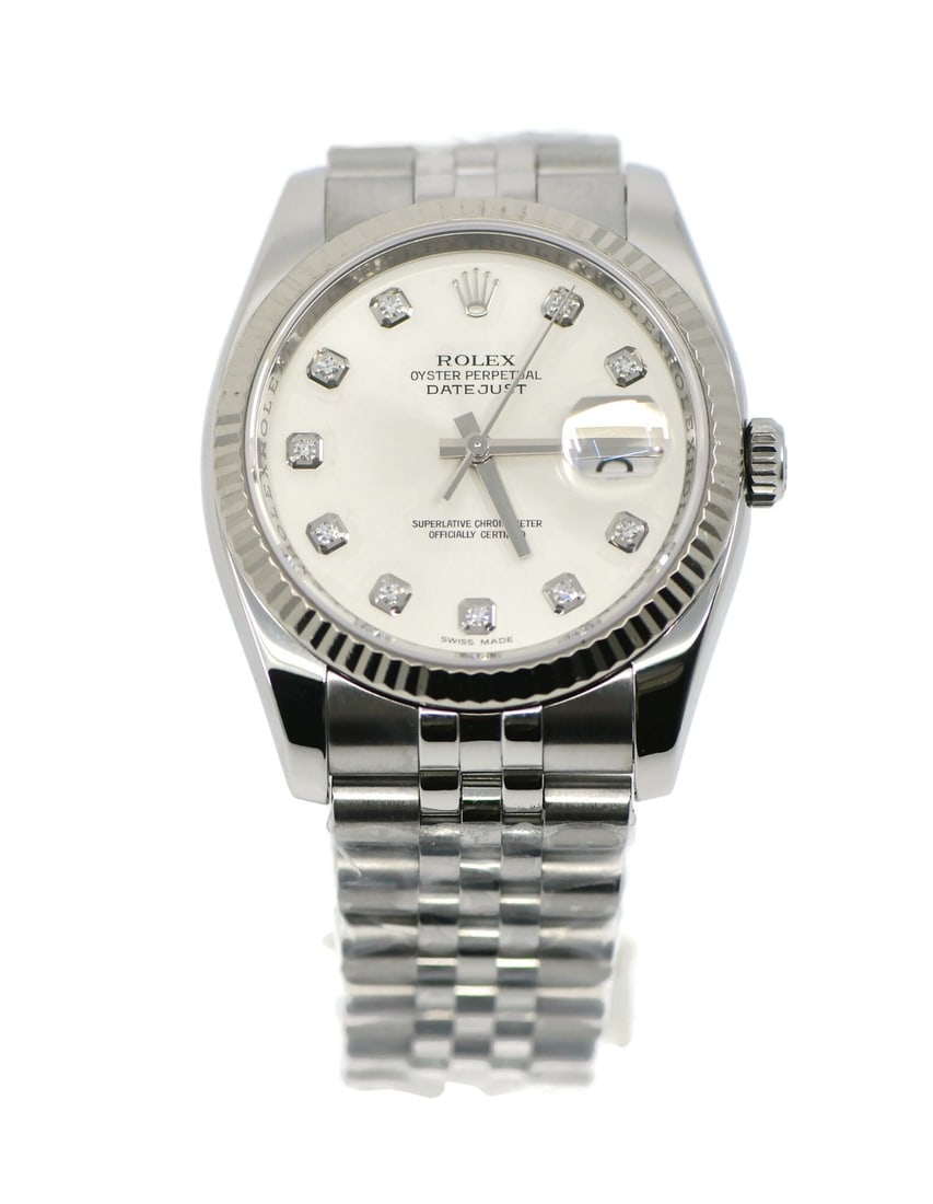 Rolex Datejust 36mm Silver Dial Diamond Bezel Stainless Steel Ref 116234 Watch (1 of 5)