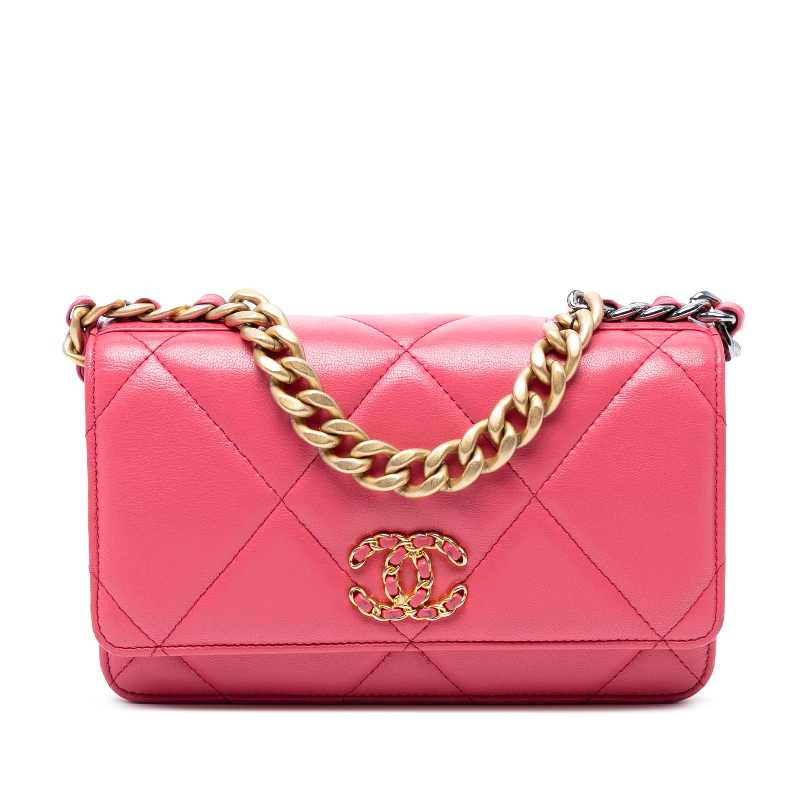 Chanel Pink Quilted Lambskin 19 Wallet on Chain with Gold-tone Strap (1 of 7)