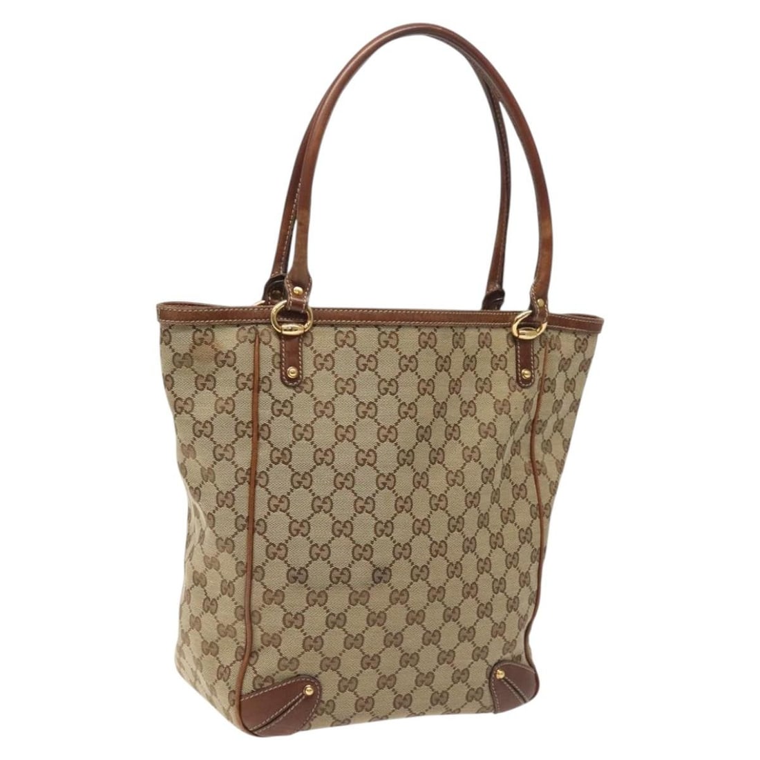 Beige vintage Gucci tote bag with leather and metal accents (1 of 1)