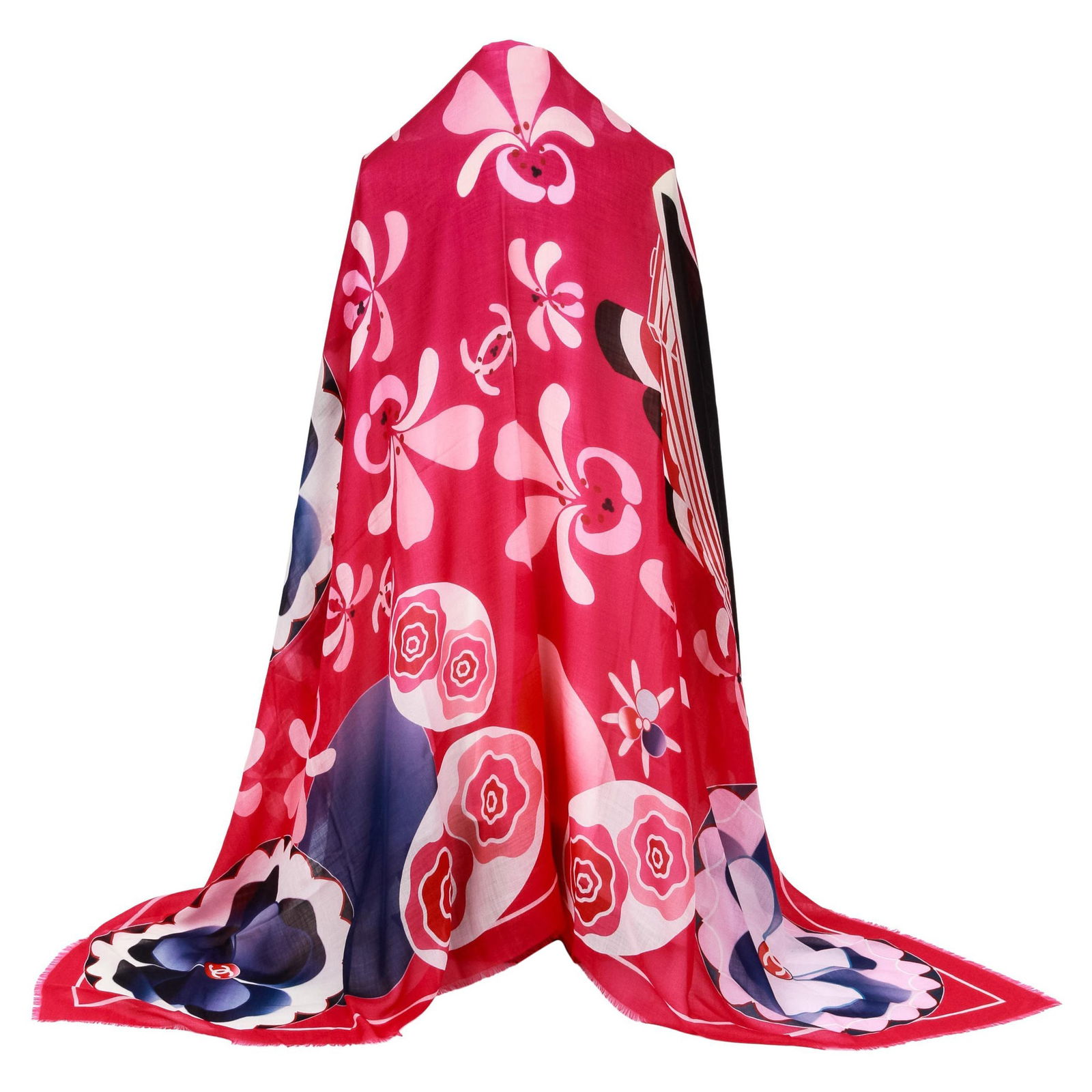 Chanel Red Floral Graphic Cashmere Shawl 54 Inch Made in Italy (1 of 5)