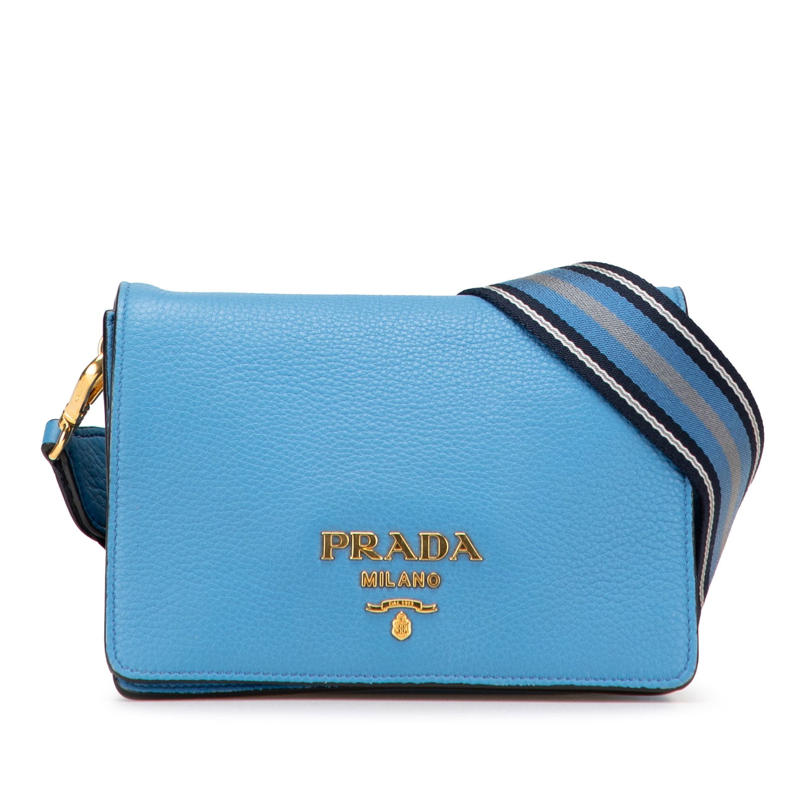 Prada Vitello Daino Flap Leather Crossbody Bag Blue: Prada Vitello Daino Flap Leather Crossbody Bag Blue The Prada Vitello Daino Flap Crossbody is a stylish and functional bag crafted from high-quality leather. It features an adjustable flat canvas shou